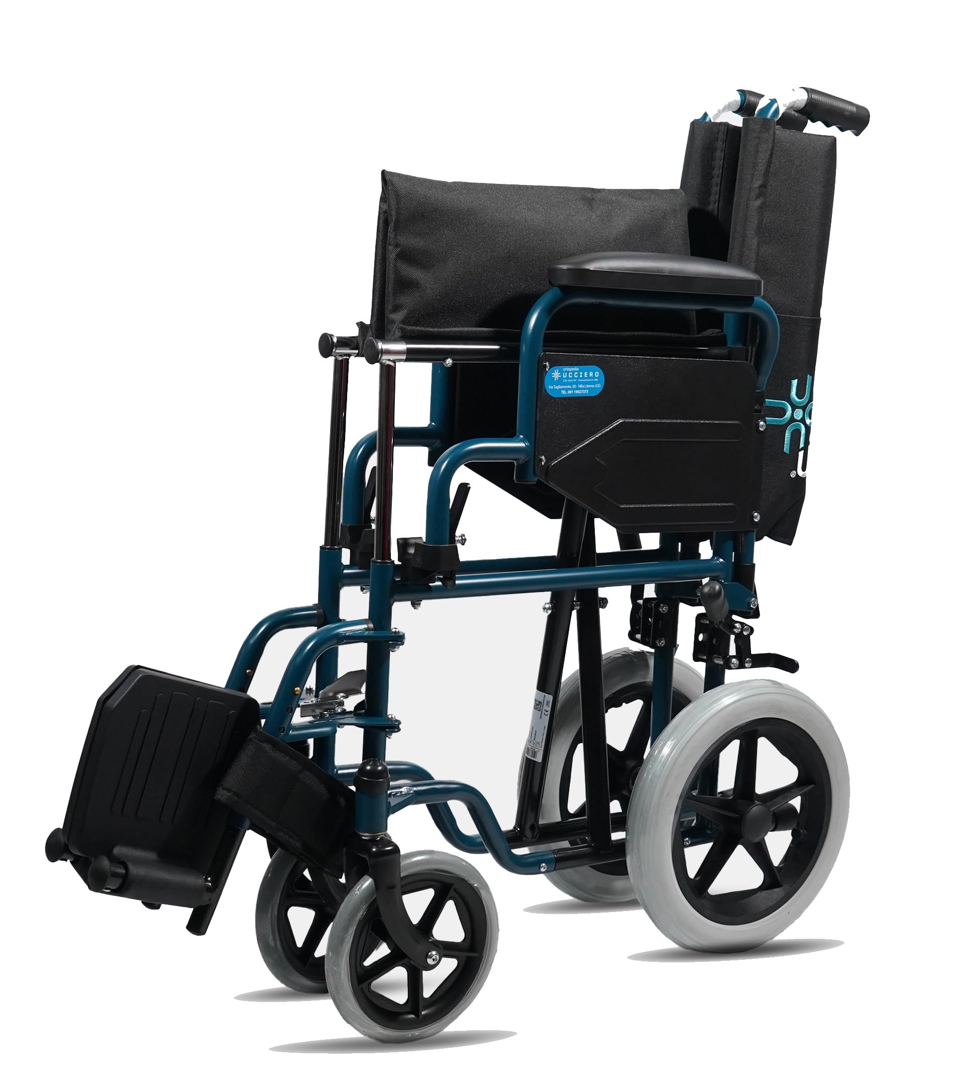 Sedia a Rotelle Pieghevole Leggera da Transito - Carrozzina per Disabili e Anziani Dotata di Braccioli e Pedane Modulari, Seduta e Regolabile - mod. Medy (40,5 cm)
