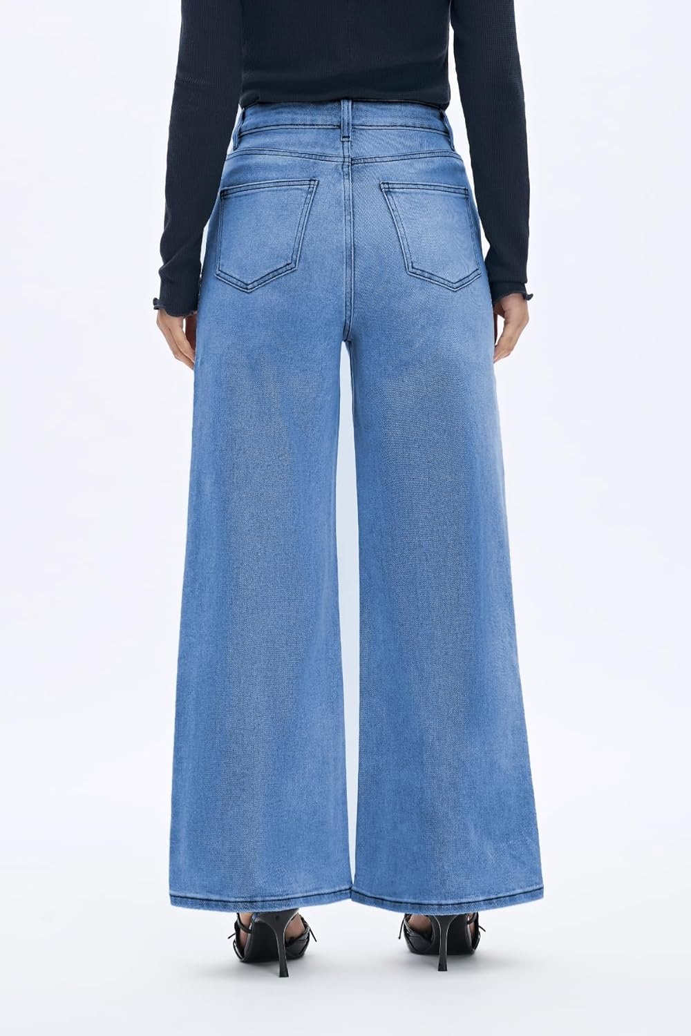 ONESO Wide Leg Jeans for Women High Waisted Stretchy Baggy Jeans BBL Loose Fit Tummy Control Denim Pants Raw Hem Casual