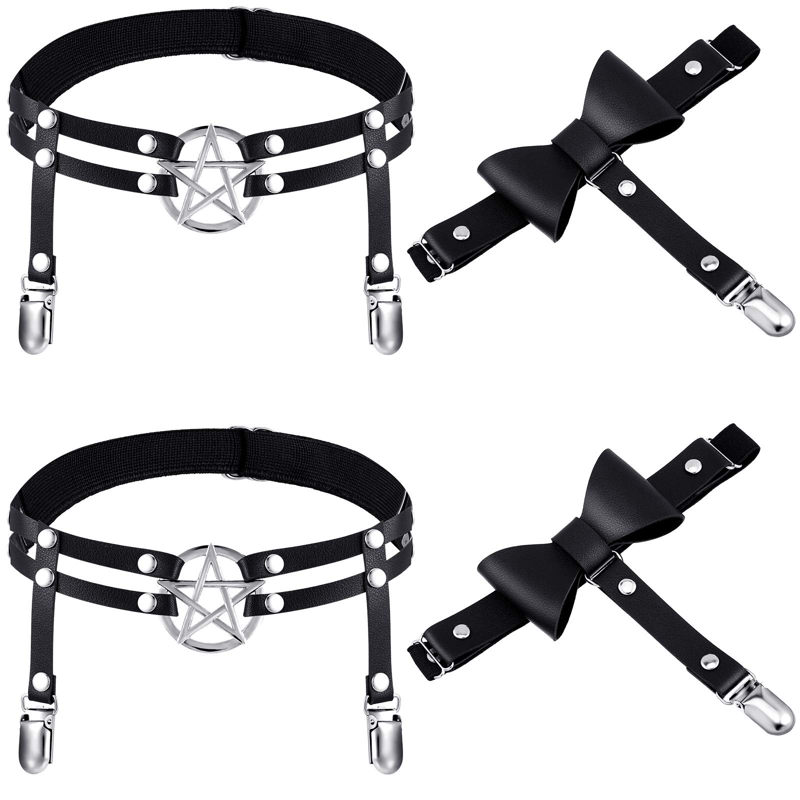 4 Pieces Leg Harness Garter Belt Adjustable Punk Gothic Thigh Ring Garter Black Faux Leather Punk Leg Ring Elastic Punk Suspender for Women Girls Party Favors - 