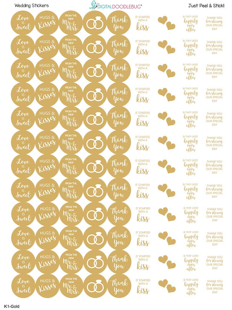 Mini naklejki cukierkowe upominki ślubne zestaw 324 szt. (złoty)