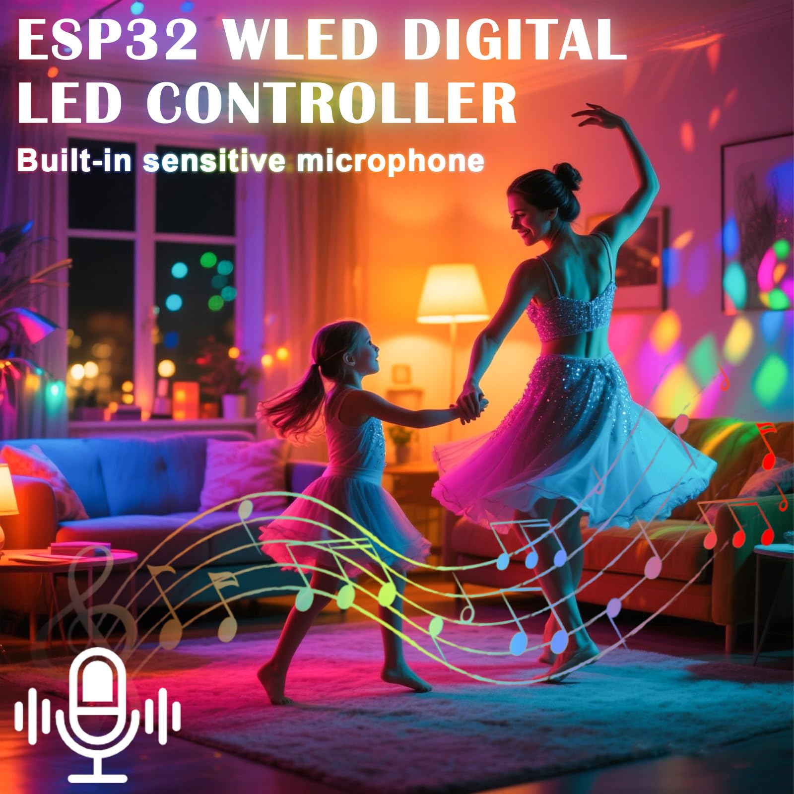 2 Stück WLED Controller mit Mikrofon, ESP32 DC 5V-24V Digital LED Strip Controller für Adressierbarer LED Streifen Digital RGB IC WS2811 WS2812B SK6812 WS2815 RGBW Addressierbarer FCOB LED-Strip