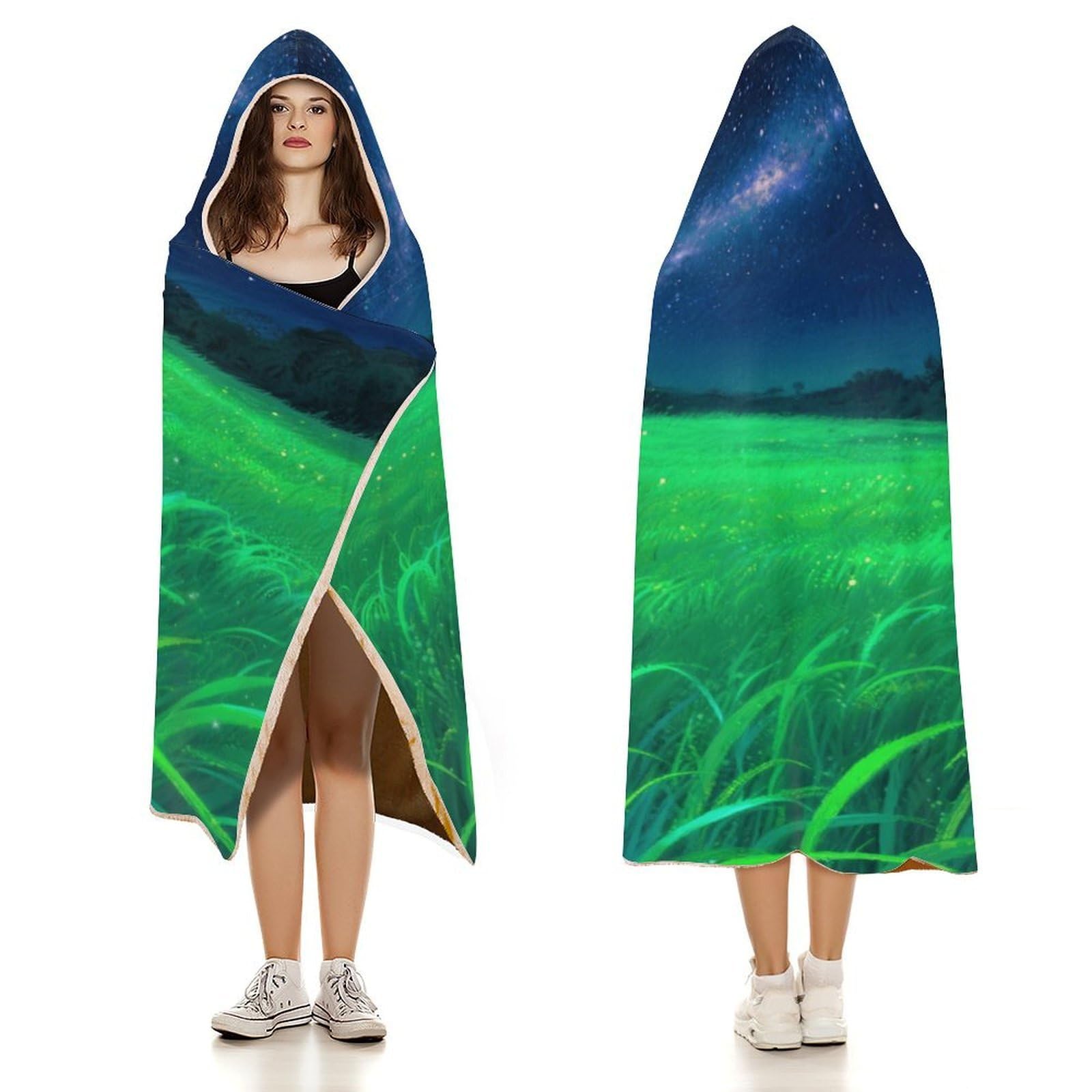 Manta poncho envolvente de gran tamaño, suave y cálida, manta para adultos, manta con capucha y cielo estrellado brillante