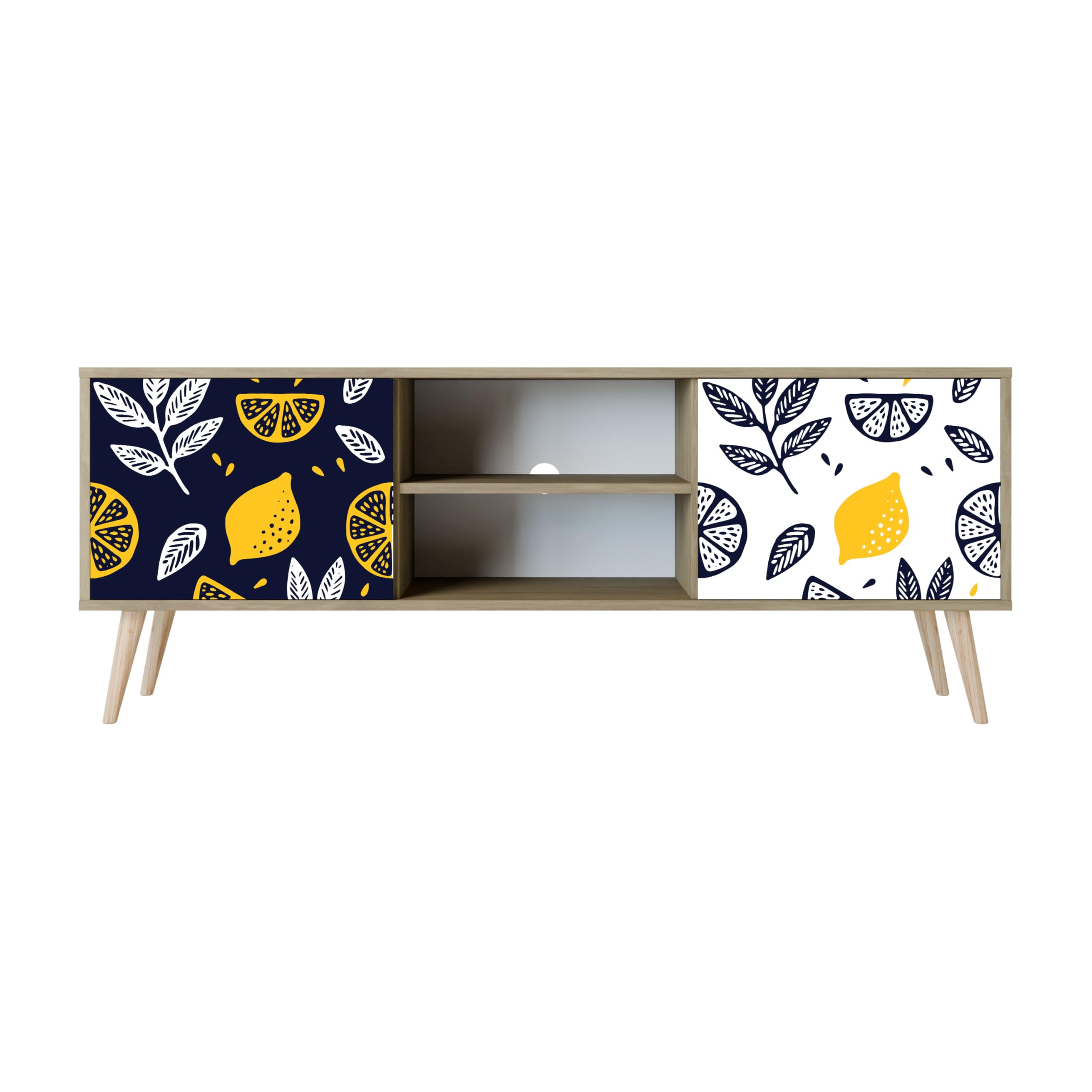 scaffale tv moderno con 2 porte e ripiani di storage