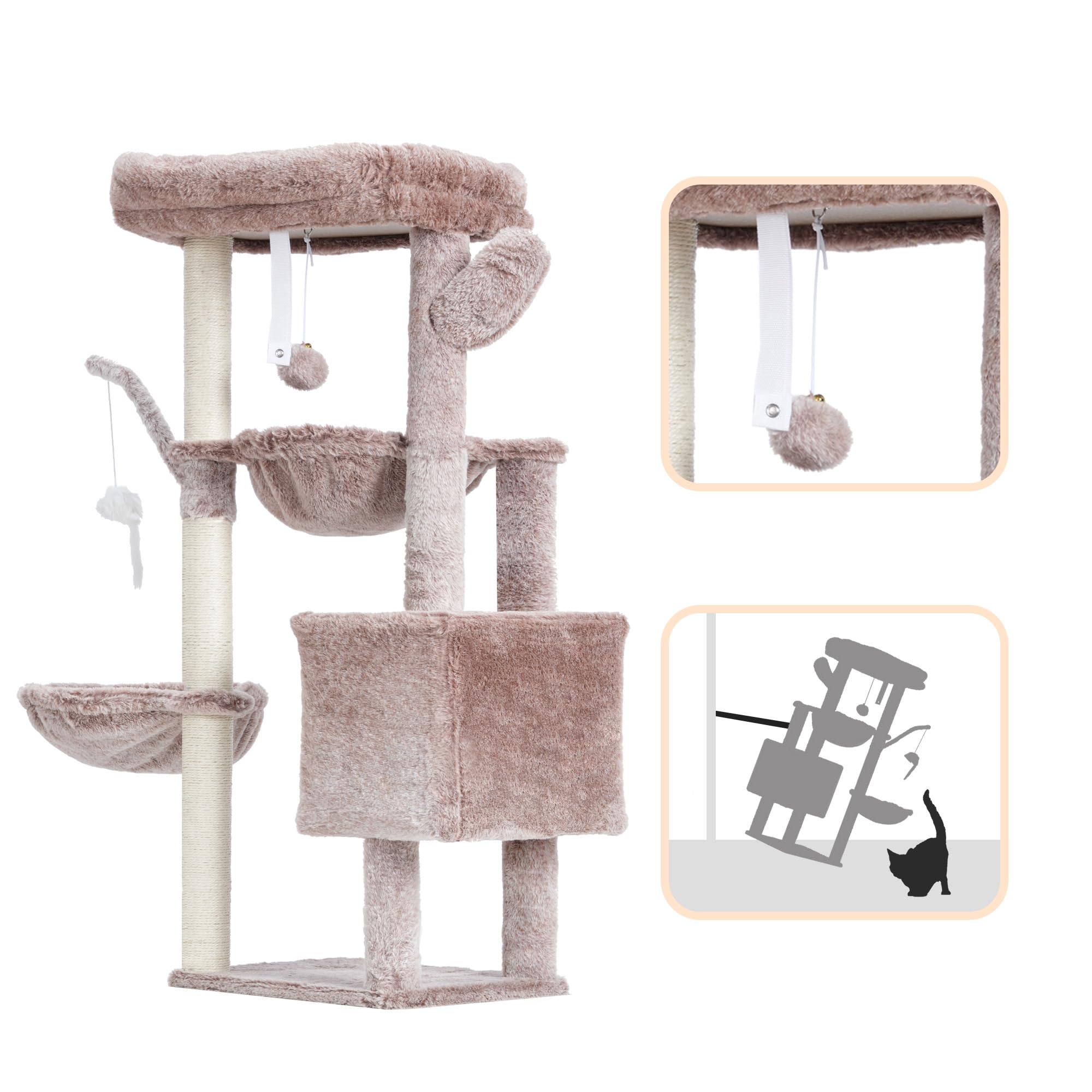 Heybly Albero Tiragraffi per Gatti, 100 cm Alto Con Grande Piattaforma In Cima, Grotta, 2 Amache, Giochi Per Gatti, Mobili Del Gatto, Tiragraffi Ad Alberi, Beige Marrone HCT006SMU