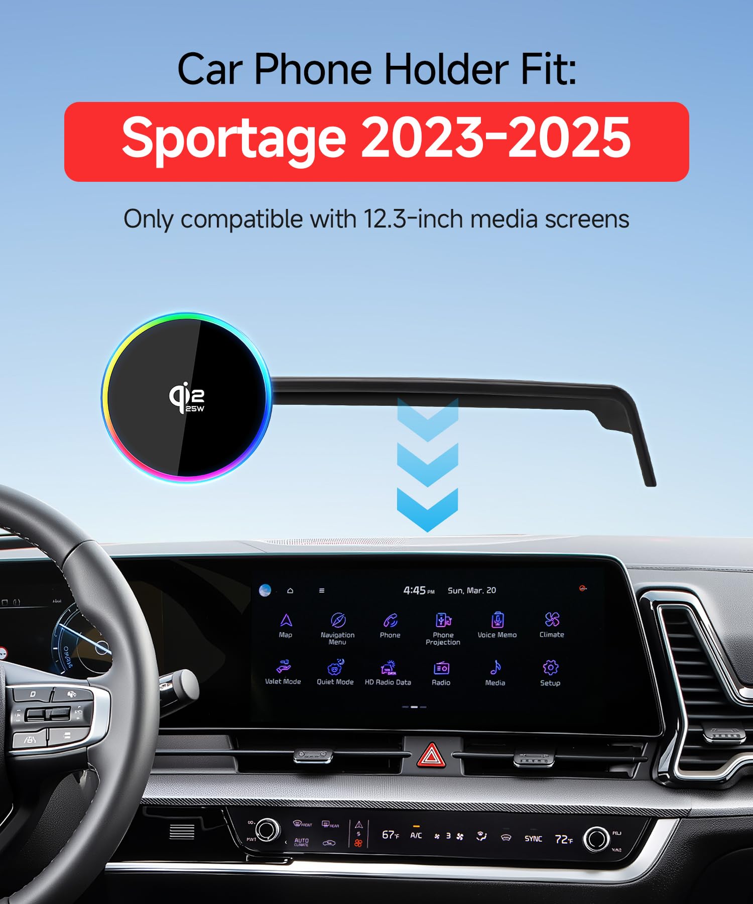 Qi2.2 Max 25W Fast Wireless Car Charger Phone Holder per 2023 2024 2025 2026 Kia Sportage Schermo da 12,3 pollici, supporto magnetico per telefono compatibile con MagSafe