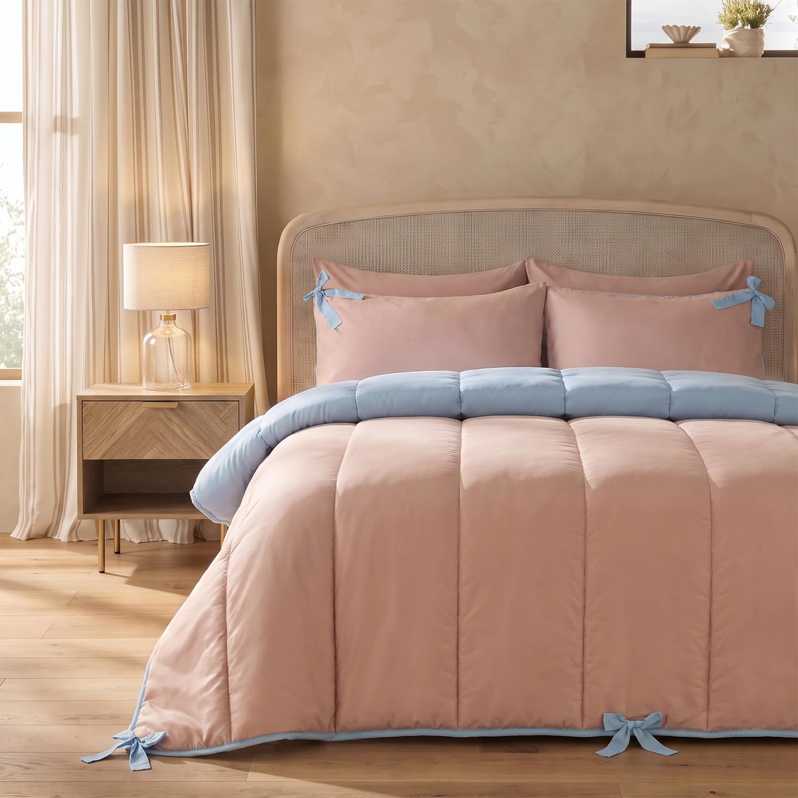 OHS Bow Corner Coverless 7.5 Tog Duvet Set Double, D-Blue/nat - Double