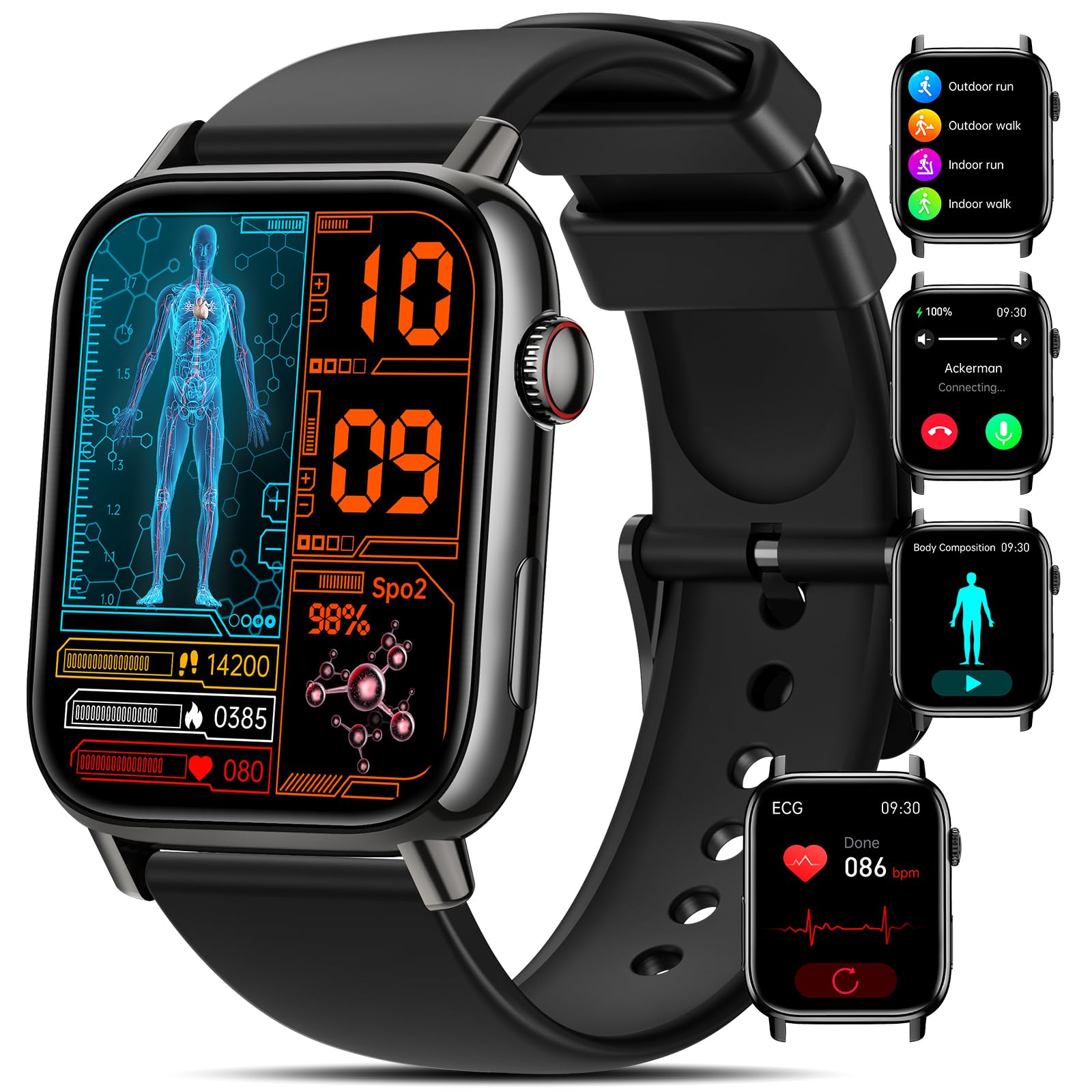 NAIXUES 2025 Reloj Inteligente con šš„š®ššš¦š¢š/ššš/ššš, 1.83'' Smartwatch Hombre Mujer con Frecuencia Cardiaca/Presión Arterial/EstrĆ©s/SpO2/SueƱo, Pulsera Actividad para Android iOS, Negro