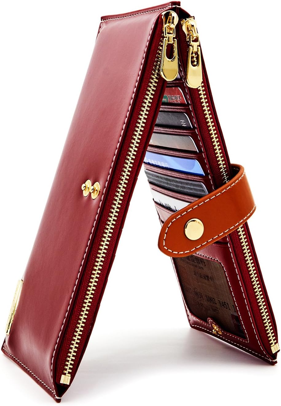 ANDOILT Women's Genuine Leather Wallet RFID Blocking Credit Card Holder Zipper Purse Cell Phone Handbag