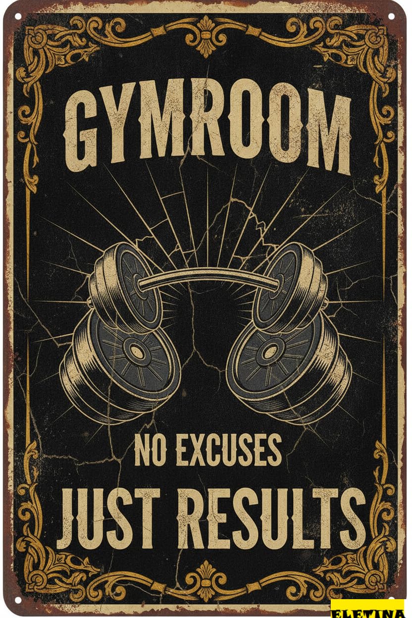 No Excuses Just Results Gym Tin Sign Motivational Wall Art Home Gym Garage Fitness Workout Decor 8x12in