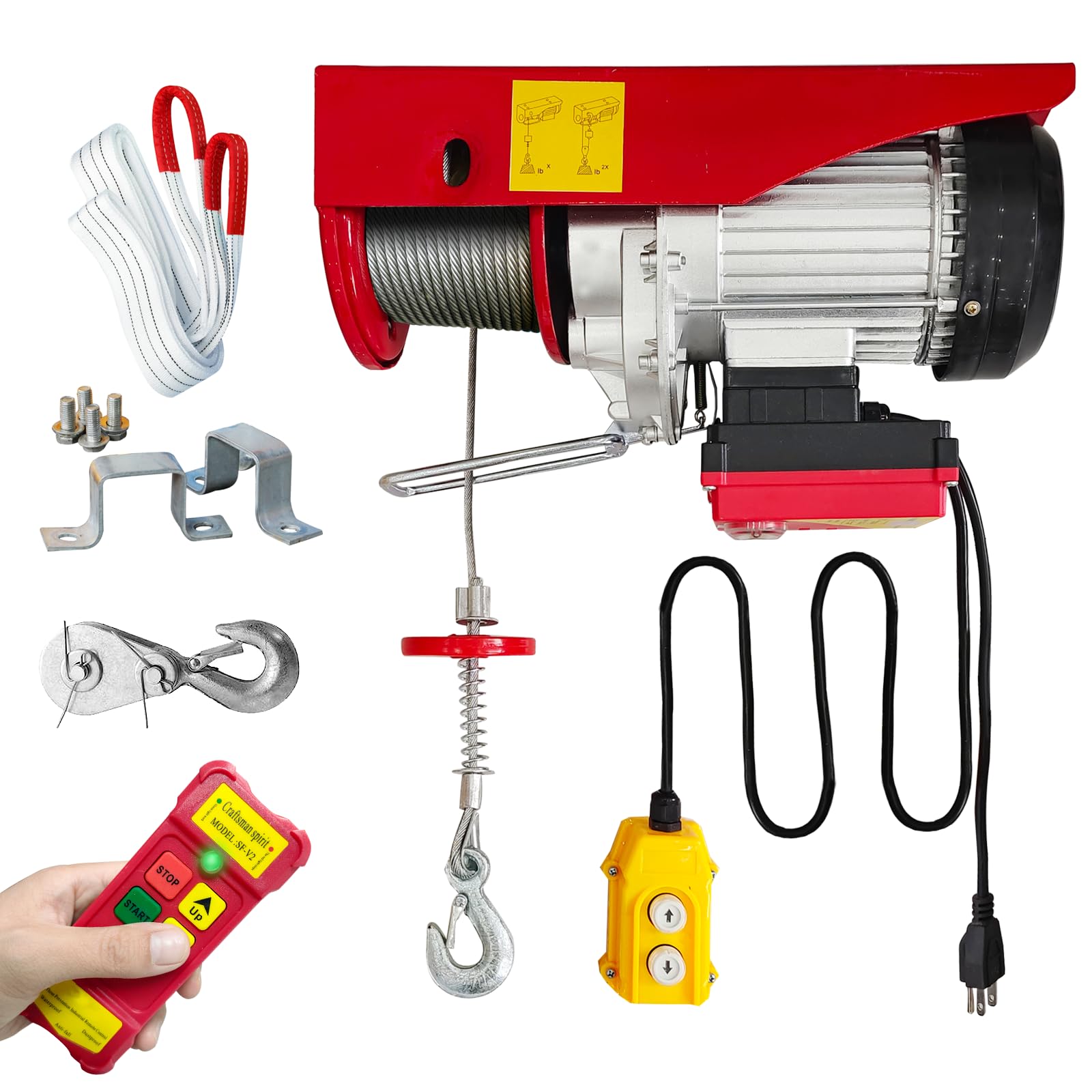 Electric Hoist 2 in 1,880lbs Electric Hoist Winch with 98ft Wireless Control&Wired Remote Control,110v Electric Hoist 59ft/29.5ft Lifting Height for