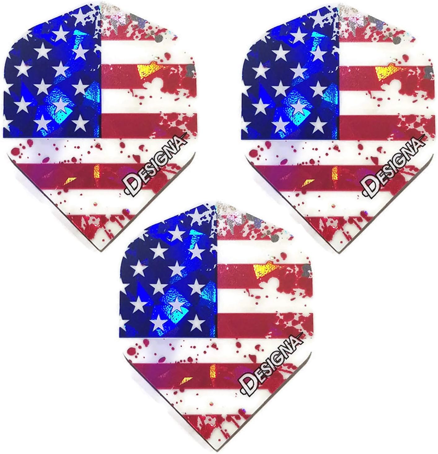 Designa USA American Flag Stars & Stripes Patriot, Holographic Strong Standard Dart Flights (1 Set)
