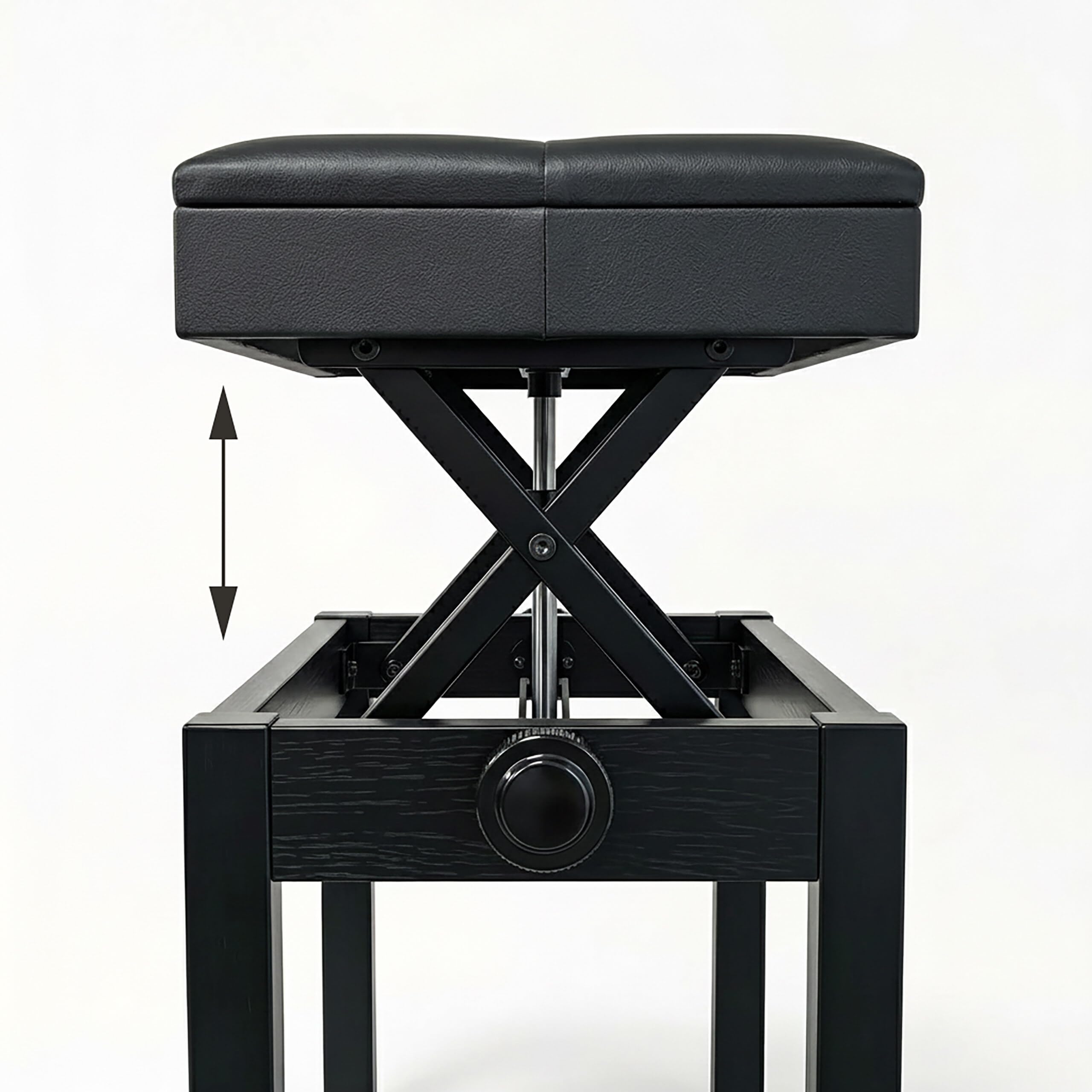 Banco de piano Relaxdays, regulable en altura, 48–58 x 55 x 33 cm, con almacenaje, madera, polipiel, negro