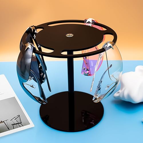 Miniatura 4 de Dexspoeny Soporte giratorio para lentes de sol, soporte de exhibición de lentes de acrílico, organizador de gafas de sol portátil, organizador de
