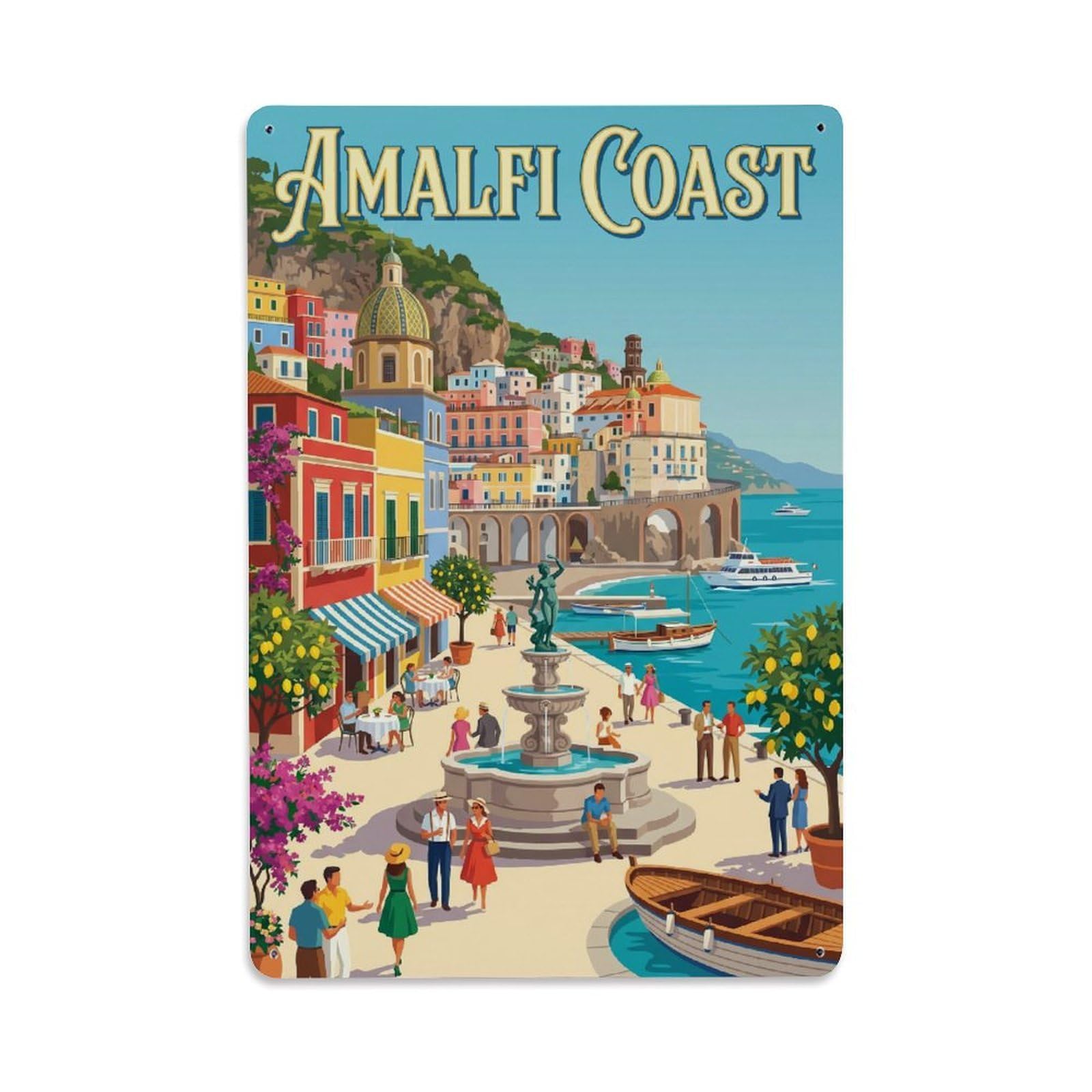 Vintage Travel Piazza Italy Central Metal Tin Sign