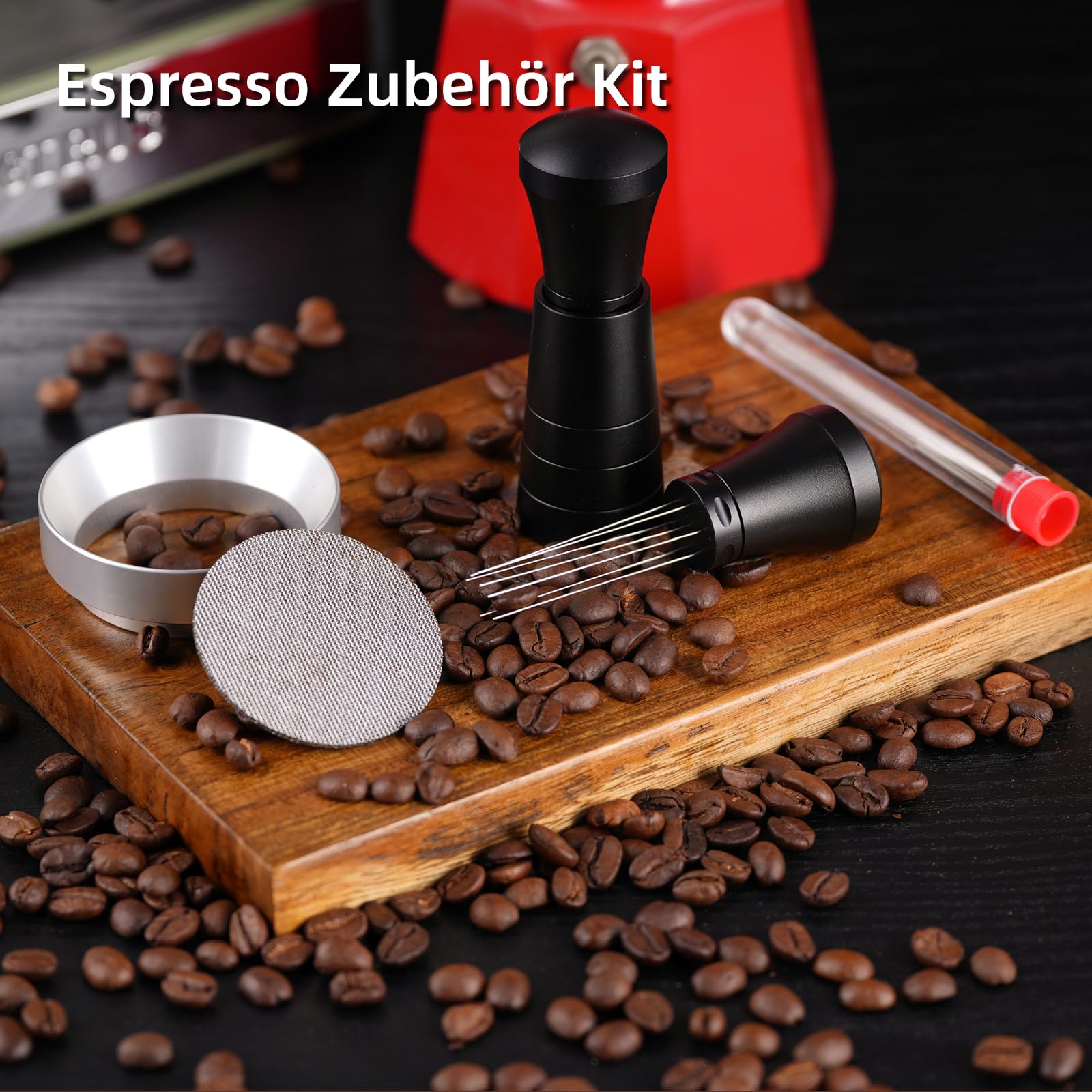 51mm WDT Tool Siebträger Zubehör Set,Puck Screen & Dosierring,Espresso Nadel mit 7 Feinen Nadeln,Espresso zubehör,kaffee zubehör für Siebträger 51 mm