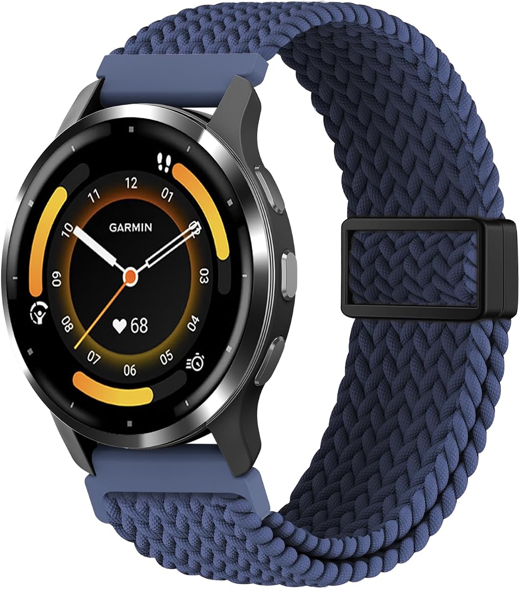 18mm Magnetic Braided Compatible with Garmin Venu 3S 41mm Watch Band/Venu 4 41mm/Vivoactive 4S/Venu 2S/Vivomove 3S/Forerunner 255S 265S, Stretchy Nylon Sport Strap for Women Men (improved)
