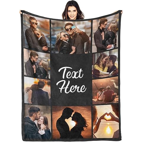 Custom Blanket with Picture Text Customized Throw Personalized, Customizable, Photo...