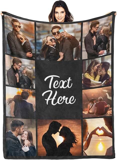 Custom Blanket with Picture Text Customized Throw Personalized, Customiz...