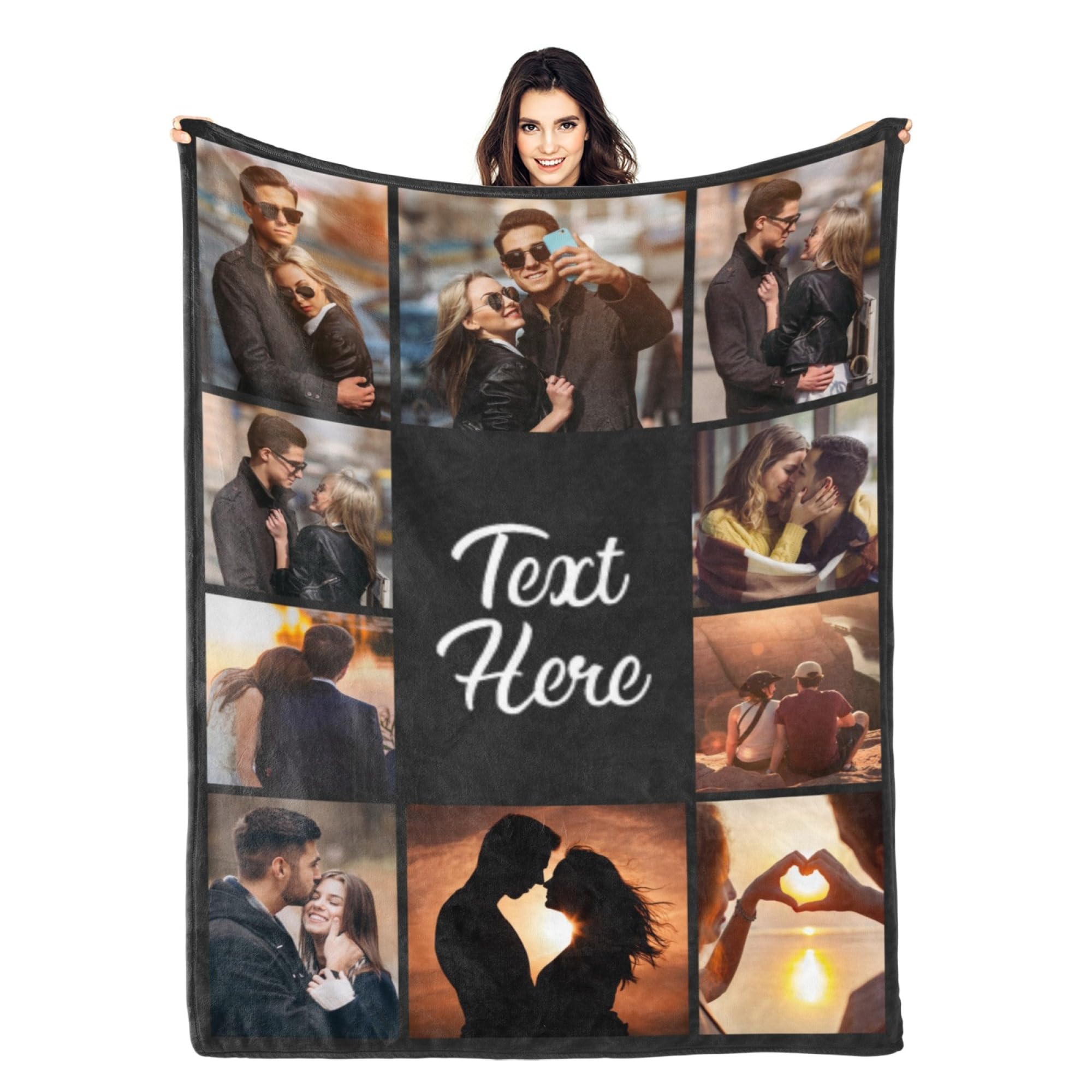 Printwoo Custom Blanket with Picture Text Customized Thow Blankets Personalized Blanket Customizable Blanket Photo Blankets Customize Gifts for Mom Dad Couple Girlfriend Boyfriend Wife Husband