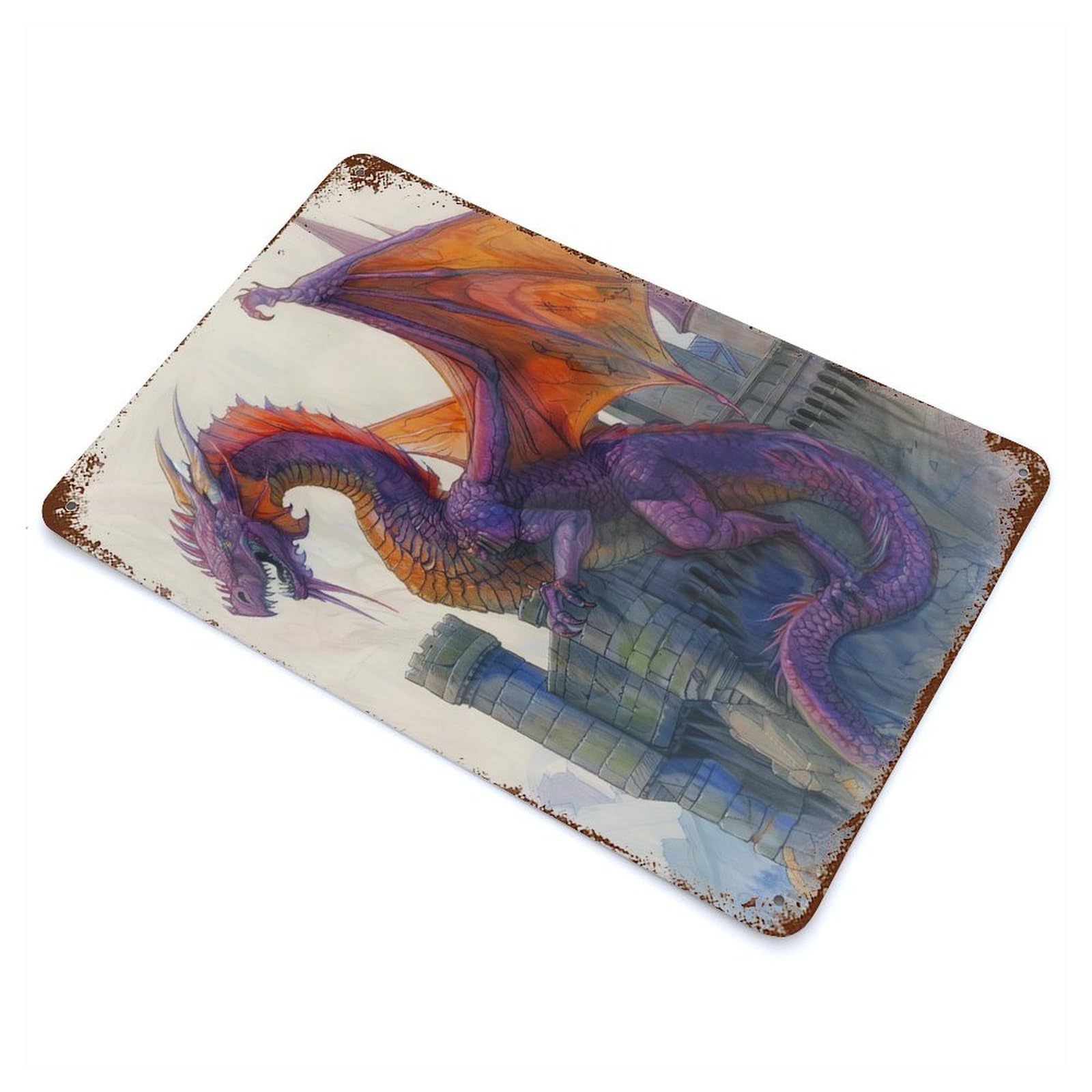 Giant Full Body Dragon Vintage Wall Sign 11.8"x7.9", Rust Effect Metal Decor for Farmhouse, Kitchen And Entryway Decor