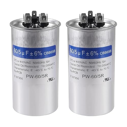 Vista 14 de UMLIFE Paquete de 2 condensadores 50+5uF 50/5 MFD ±6% 370V/440V AC CBB65B Condensador de arranque circular de doble ejecución para funcionamiento
