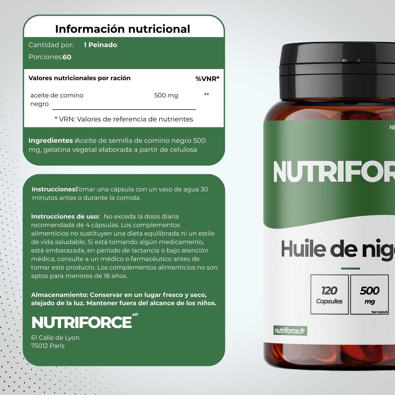 Aceite de Nigella (Cumin Negro) Alta Concentración – Complemento Alimenticio – Apoyo Inmunitario y Antioxidante – Cápsulas Vegetales