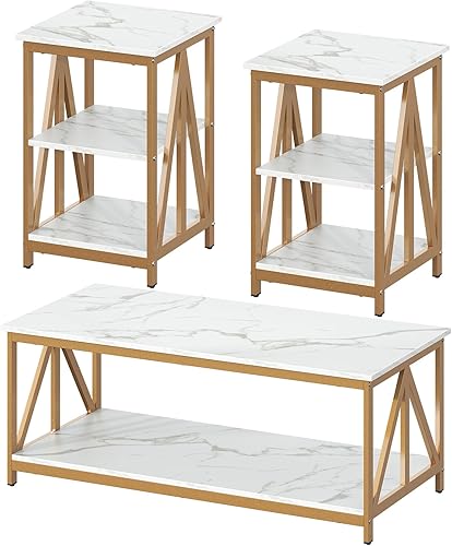 Miniatura 22 de Bigbiglife Juego de 3 mesas de centro para sala de estar, mesa auxiliar industrial de diseño X y 2 mesas auxiliares, juego de mesa de sala de estar