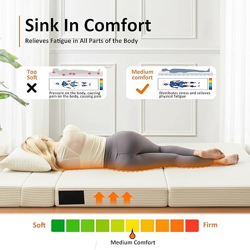 Miniatura 7 de Sofá cama plegable de tamaño individual Silla convertible 4 en 1 con almohada Sofá futón de espuma viscoelástica de alta densidad Cama plegable