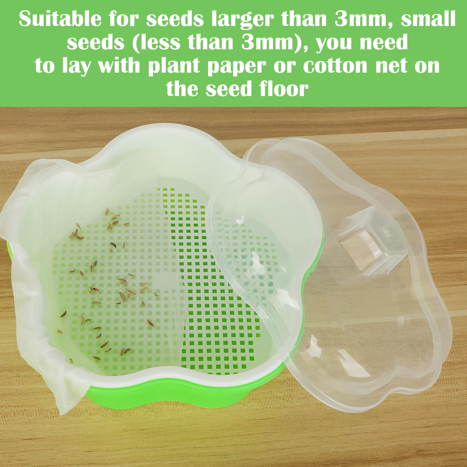 Juego de 4 bandejas para brotes, torre de brotes, bandeja de cultivo para semillas grandes, bandeja de germinación, verde, medio, casual, redondo, interior