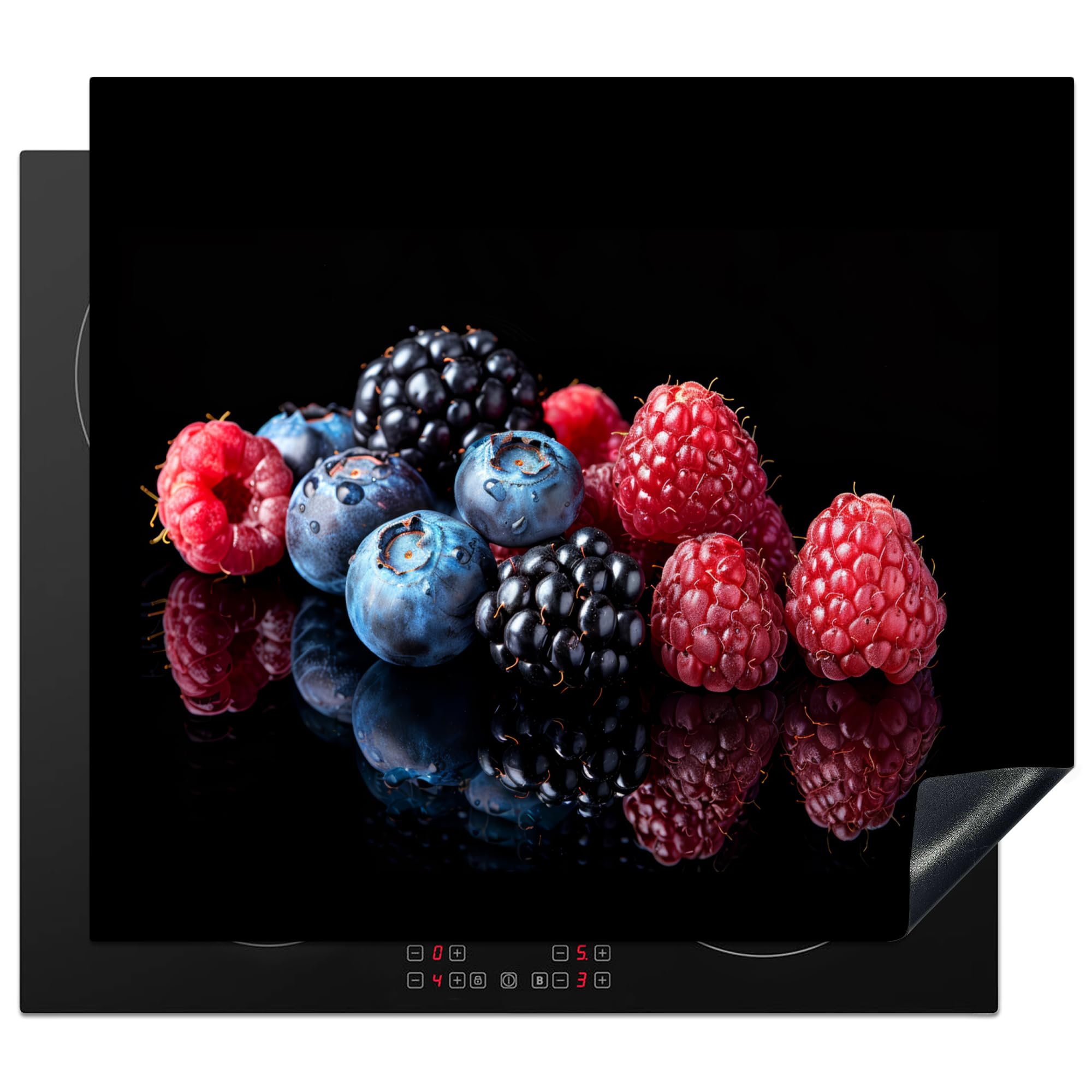 KitchenYeah© Induction Hob Protector Mat 20.5"x23.6" / 60x52 cm Cooker Top Protectors Cover Ceramic Covers Electric Hobs Vinyl Fruit - Red - Blueberry - Raspberry - Still Life — image 1