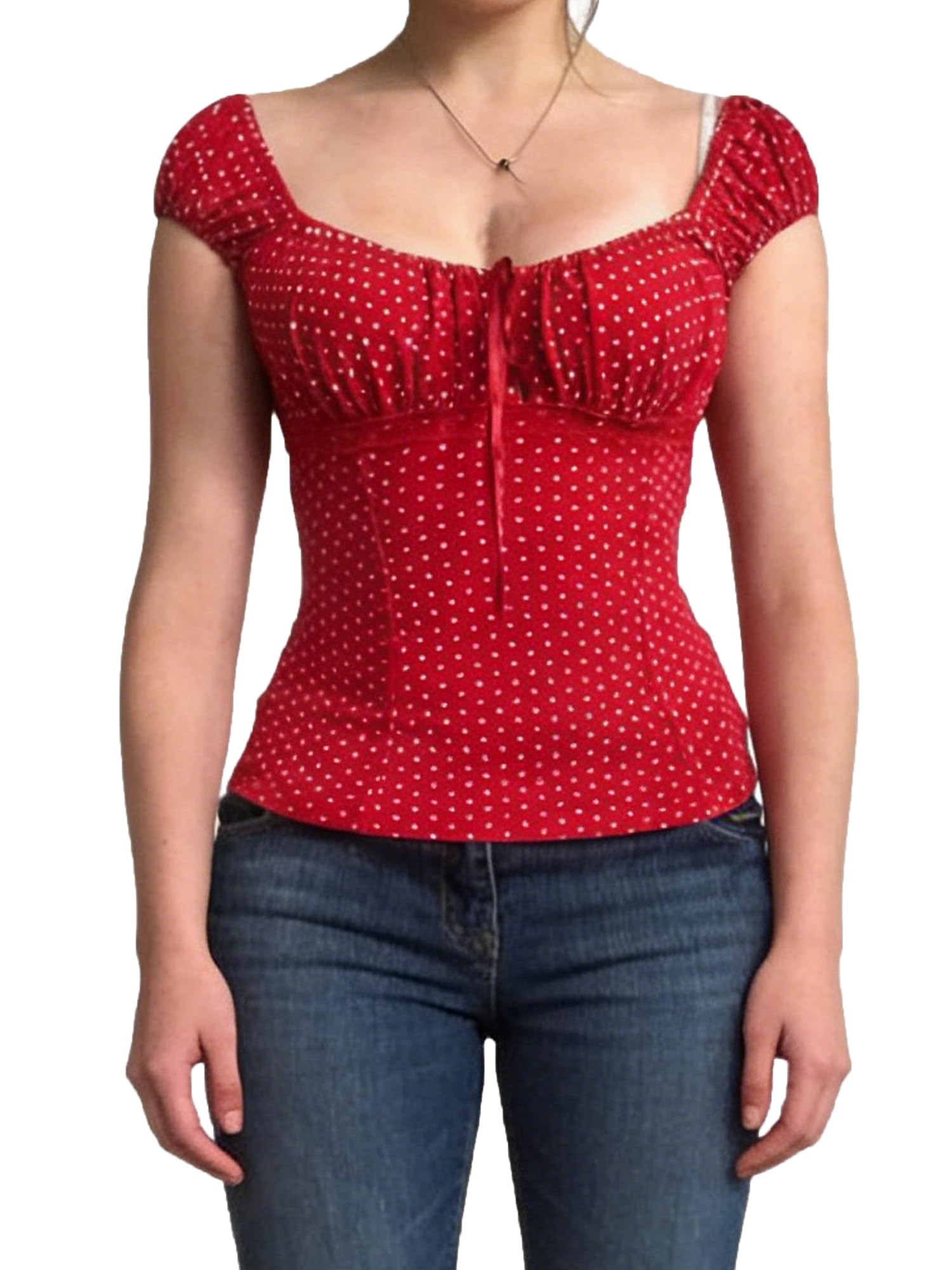 GXNRHG Top Babydoll a Pois da Donna, Scollo Quadrato Estivo, Peplo Fluido, Top Civetta, Magliette per Neonati, Y2k Streetwear