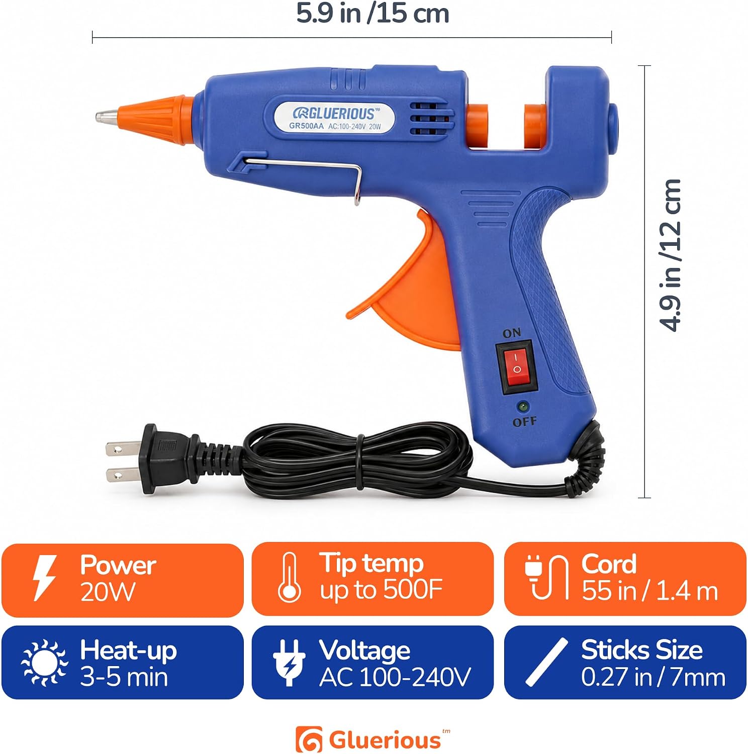 Gluerious Mini Hot Glue Gun Kit with 30 Glue Sticks, 20W Fast Heat-Up Hot Melt Glue Gun for Crafts, School, DIY Arts, Card Making and Quick Home Repairs, Anti-Drip Nozzle, Blue