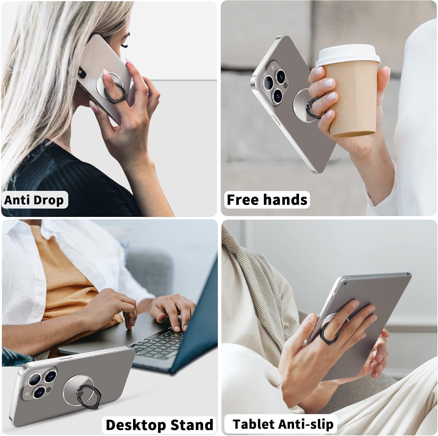 KolorFish Transparent Phone Ring Stand Holder Mobile Phone Ring Holder Finger Grip 360 Degree Rotation (Pack of 2) Black Round