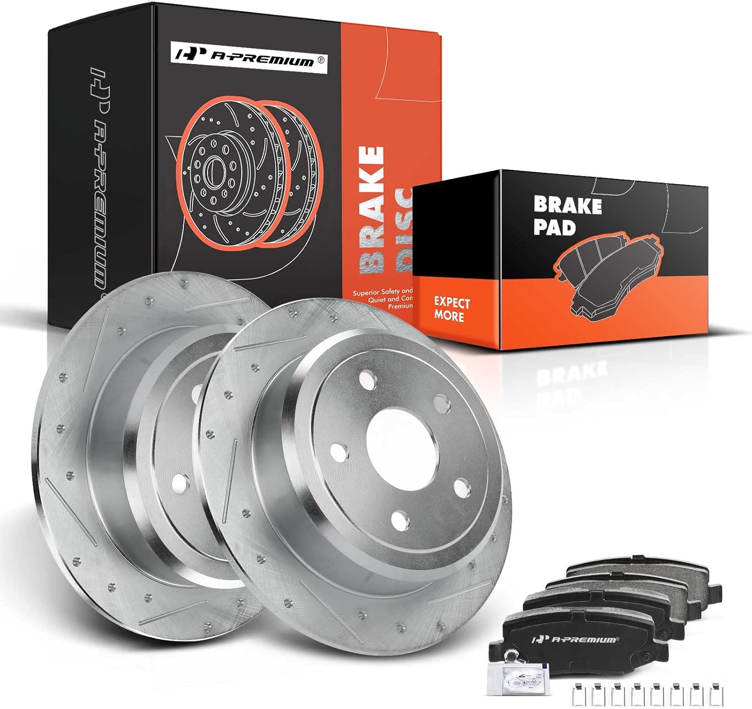 A-Premium 12.44 inch (316mm) Rear Drilled and Slotted Disc Brake Rotors + Ceramic Pads Kit Compatible with Select Jeep Models - Wrangler 2007-2017, Wrangler JK 2018, 6-PC Set