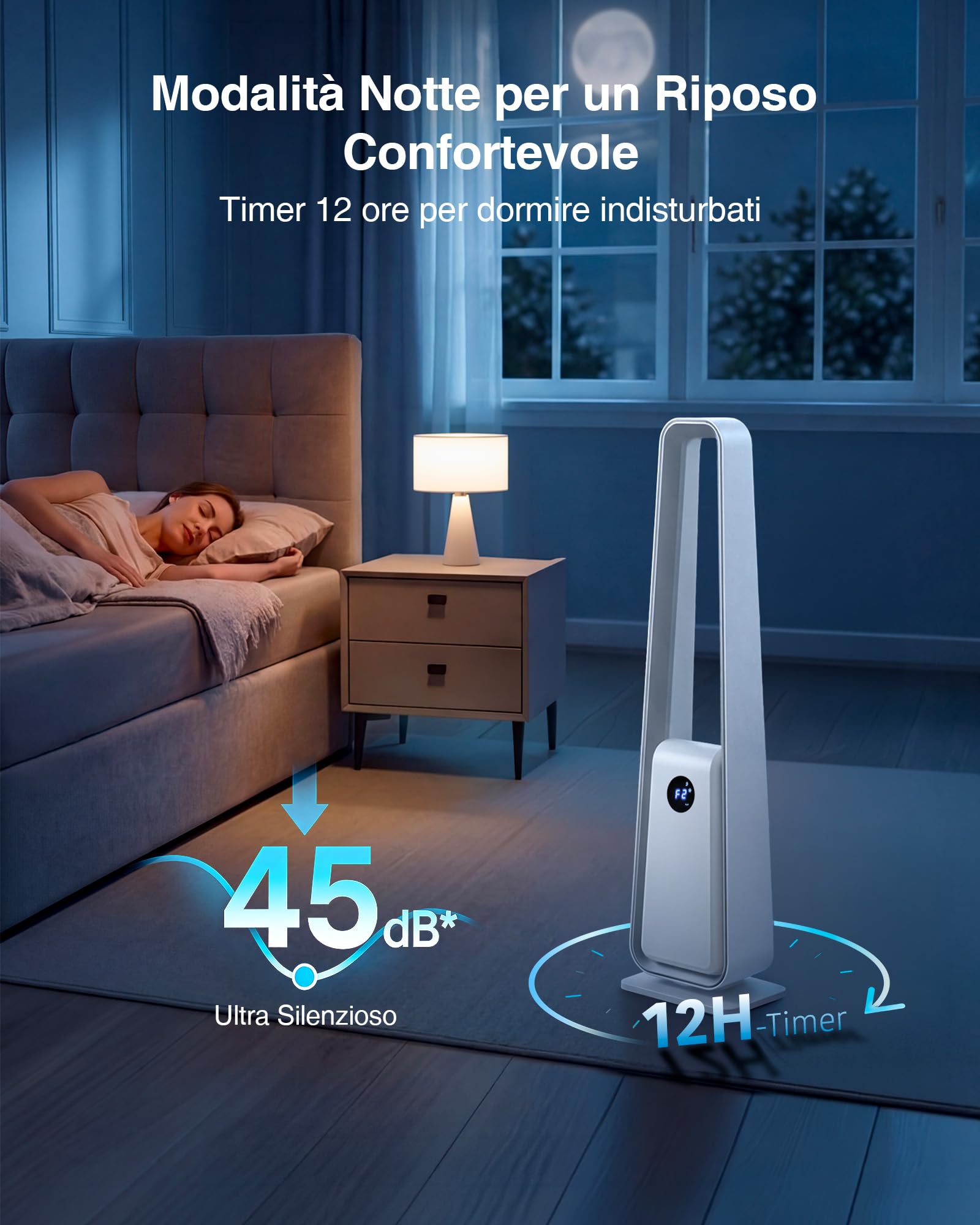 Ventilatore a Torre Senza Pale: Ventilatore a Colonna Silenzioso con Telecomando Oscillazione 75° Timer 12H 3 Modalità Purificatore d'Aria per Camera da Letto Soggiorno Ufficio Bambini Animali