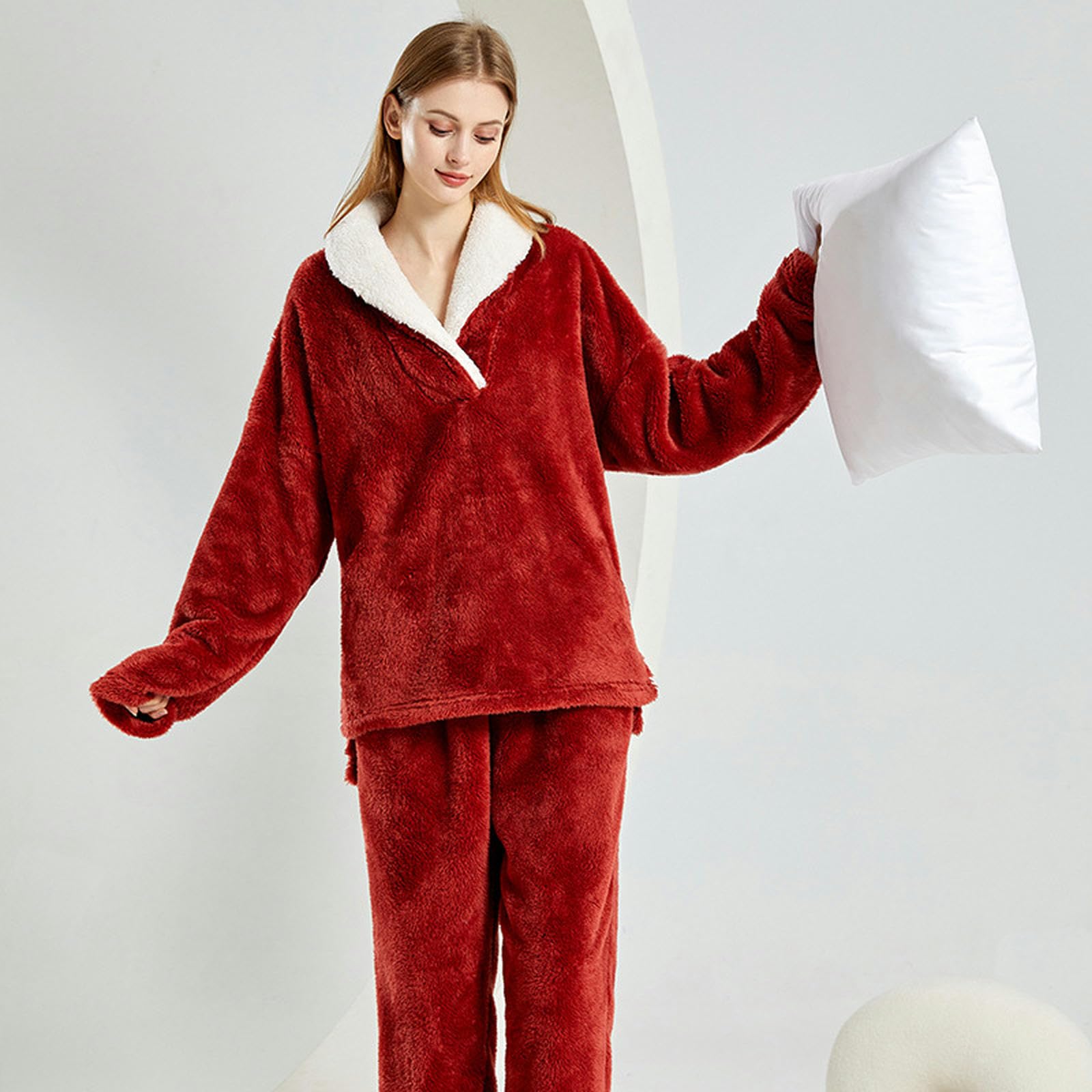 Pigiami da Donna Pigiami da Donna in Pile Corallo Autunno E Inverno Si Addensavano Abiti da Casa di Grandi Dimensioni Femminile Sciolte per Pigiami da Donna-Viola-m