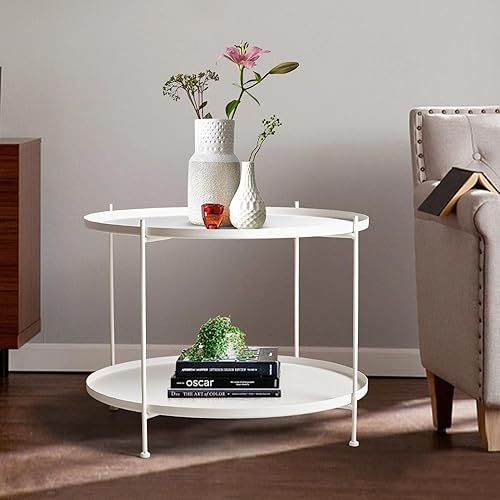 Mesa auxiliar moderna de metal, mesa auxiliar redonda de 27.6 pulgadas para interiores y exteriores, mesa de centro pequeña para sala de estar,