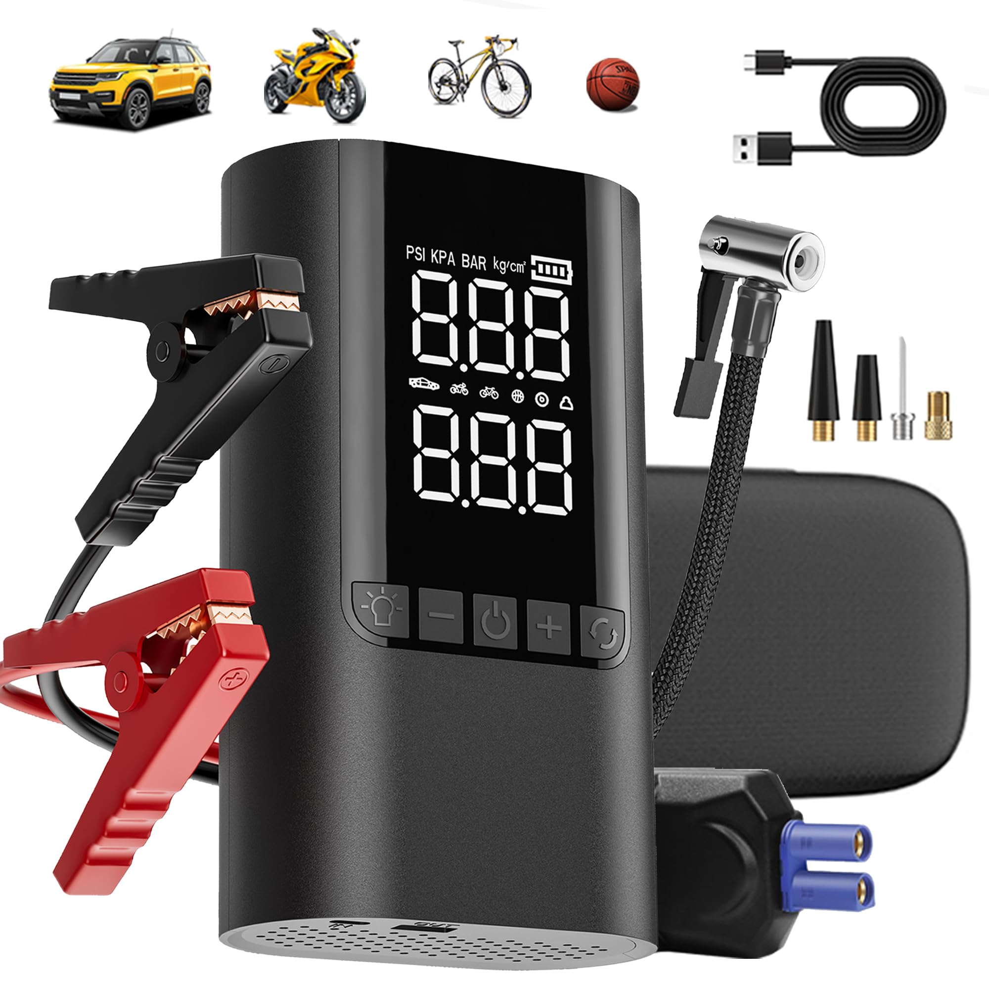 COCCKO Arrancador de BaterÃa de Coche 6000A 10000mAh con Compresor de Aire 150PSI, Jump Starter Portátil para Moto y Auto 12V, Power Bank con USB QC 3.0, Linterna LED SOS, Pantalla Inteligente