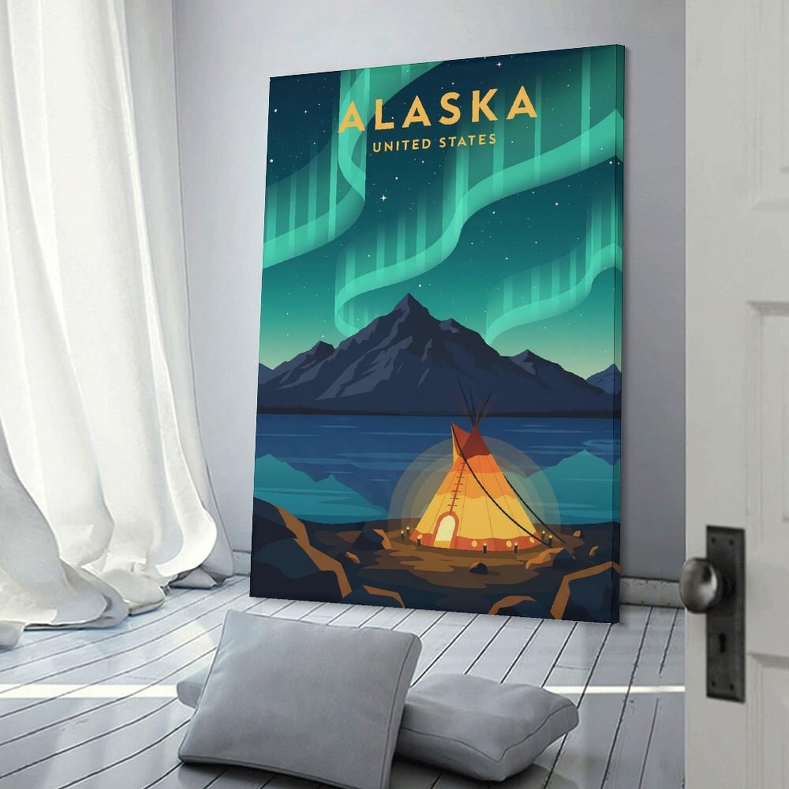 Junmoney Frame-Style-4 Alaska Aurora Borealis Decorative Wall Artwork 24X36inch(60X90cm), For Corridors, Hallways Or Apartment Entries, Home Artwork For First Impressions