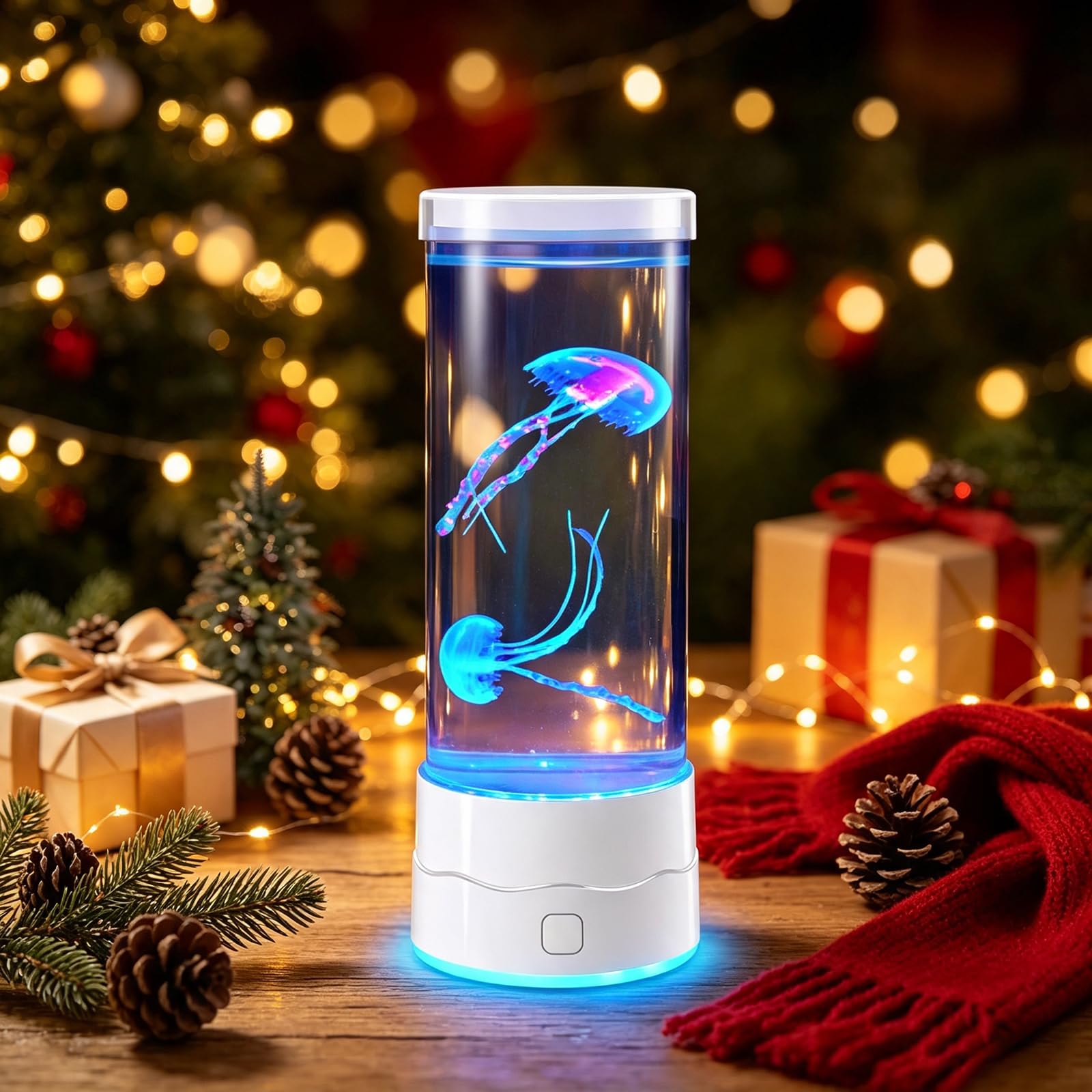 Jellyfish Table Lamp Stepless Dimmable LED Night Light Noiseless Pump Aquarium Mood Lamp USB Powered Bedside Light for Kids Room Dorm Study Room Home Decor Christmas Birthday Gift for Boys Girls
