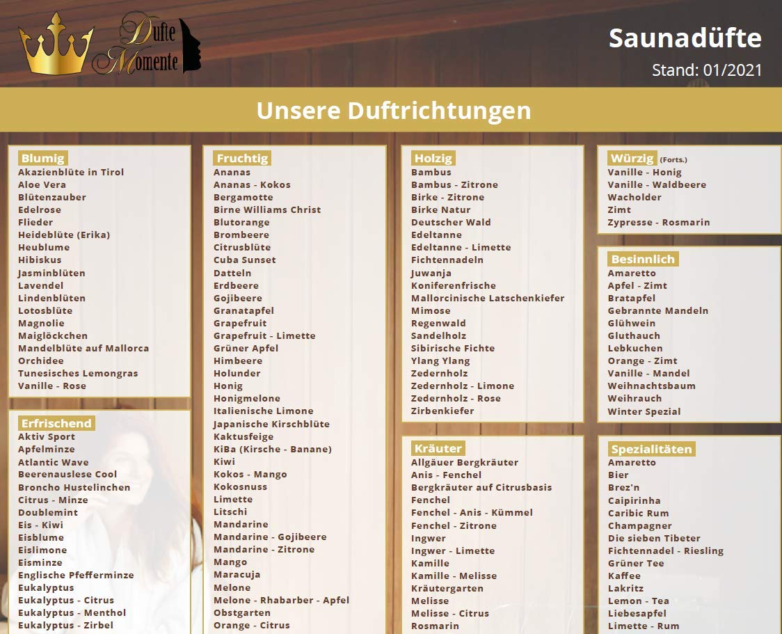 Dufte Momente | Saunaduft 8 x 250ml: Allgäuer Bergkräuter, Birke-Zitrone, Eukalyptus, Minze, Latschenkiefer, Orange, Saunamedizin (Kampfer, Zitrone), Lemongras | vegan