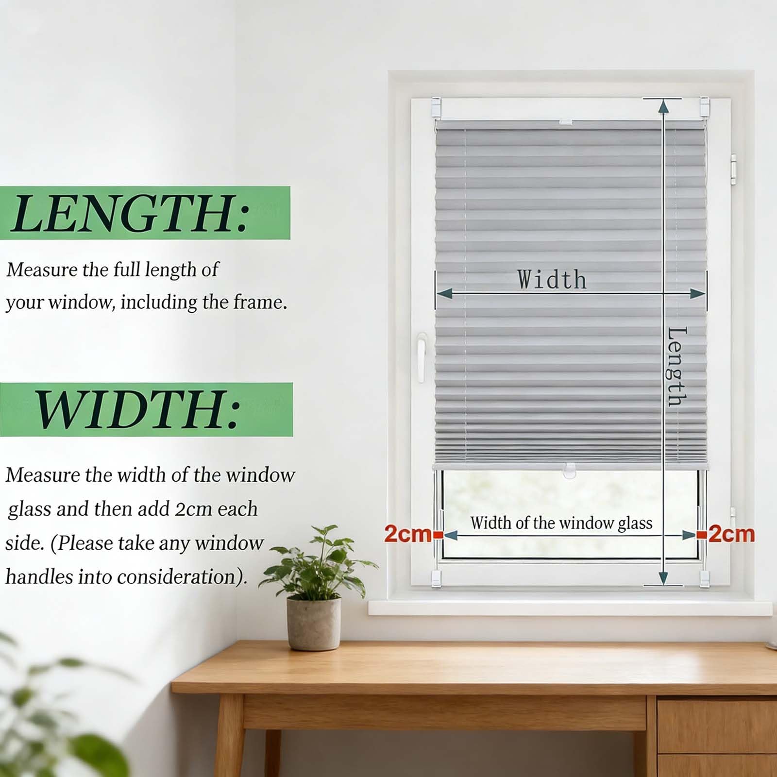 Tende Plissettate 56 x 175 cm Montaggio a Clip, Protezione Solare e Privacy, Kit di Montaggio Incluso Tenda Avvolgibile Plissettata Oscurante Senza Fori per Cucina, Bagno, Bianco