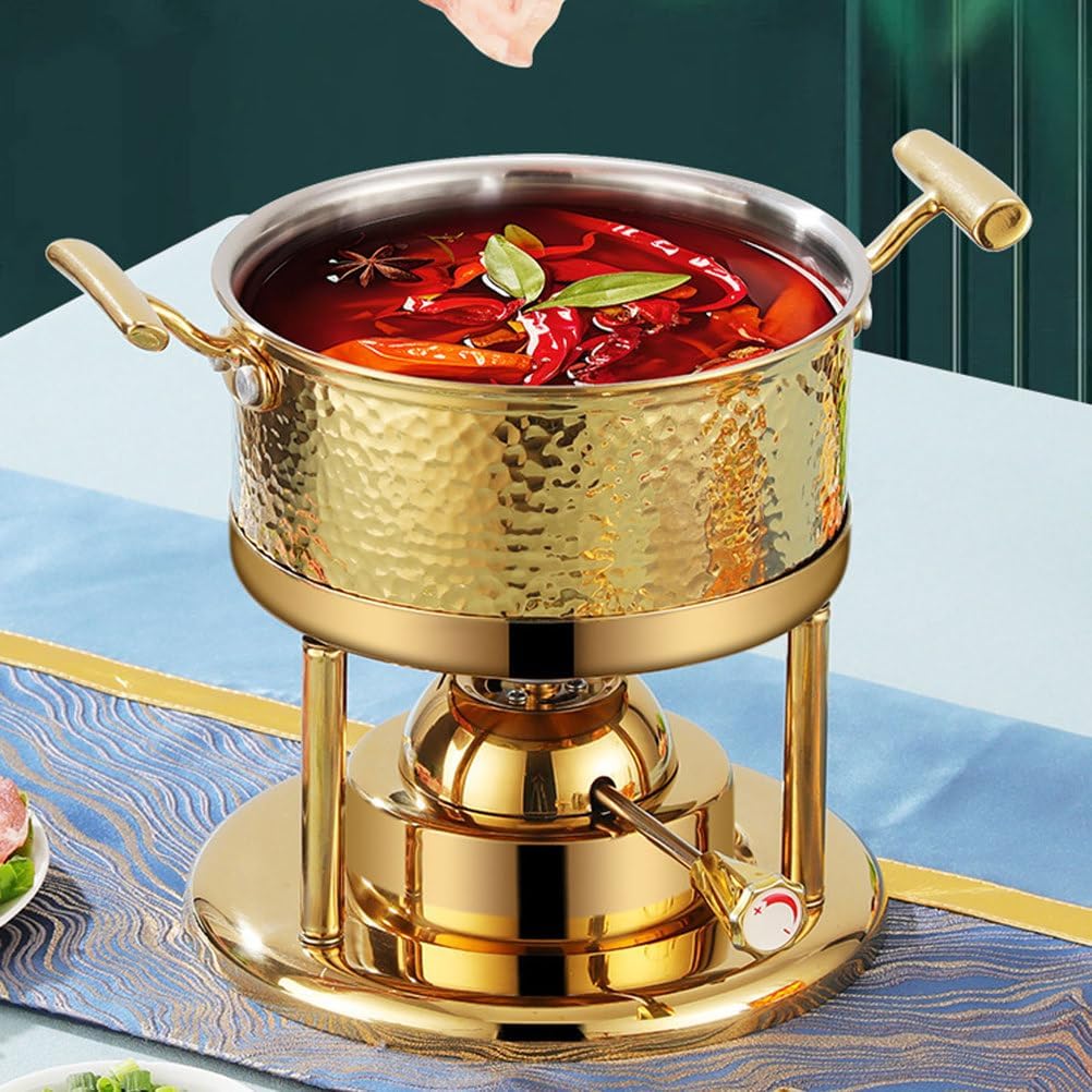 AIZYR Mini Chinese Shabu Hot Pot, Stainless Steel Stove Camping Stove Chafing Dishes for Buffet for Kitchen Restaurant Party Outdoor,Rose Gold