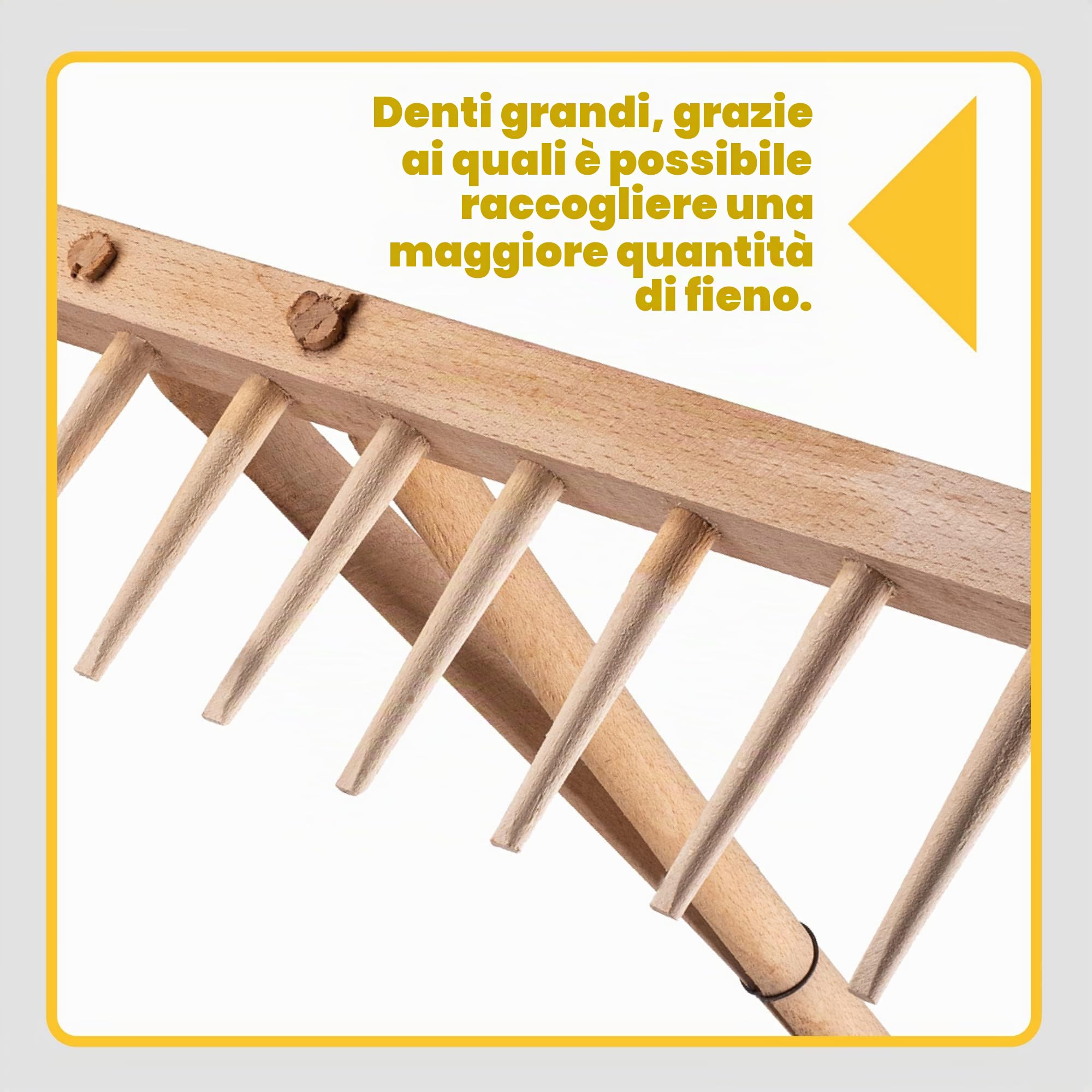 KADAX Rastrello da Fieno con Manico Lungo in Legno - Manico Lungo in Legno - per Giardinaggio - presa lunga per lavorare in piedi