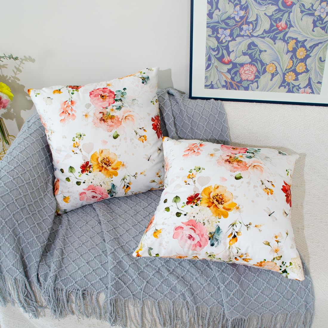 DILOXNSU Set of 2 Cushion Cover 50cm x 50cm Modern Watercolor Floral Double-Sided Soft Velvet Home Decorations Square Pillowcases for Sofa Bed Couch Outdoor Throw Pillow Covers 20x20 Inches - Image 3