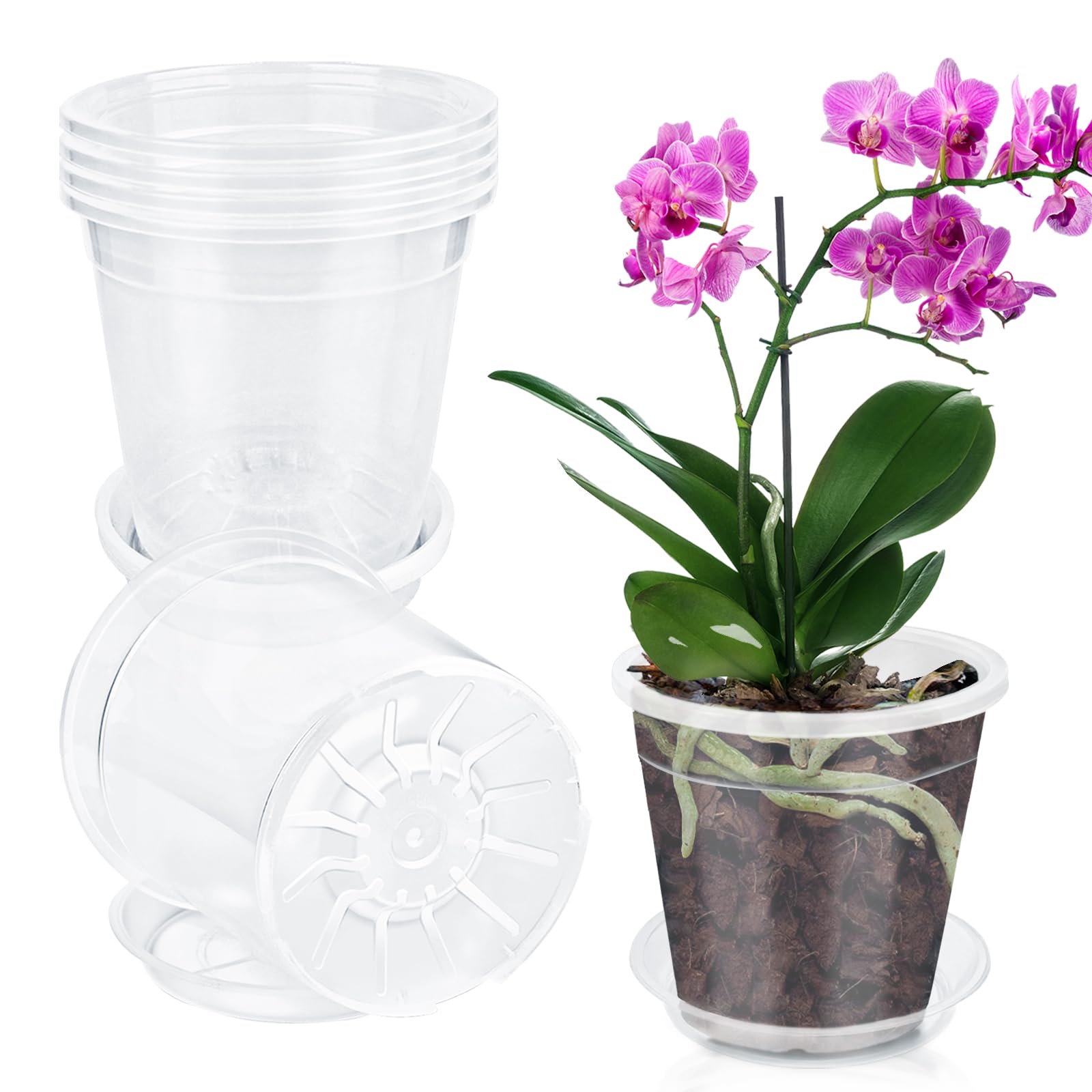 TOUYINGER Orchid Pots with Holes, 6 Pcs Clear Plant Pots 11cm Thickened Plastic Plant Pot, Transparent Nursery Flower Pot for Indoor Outdoor Orchid Repotting