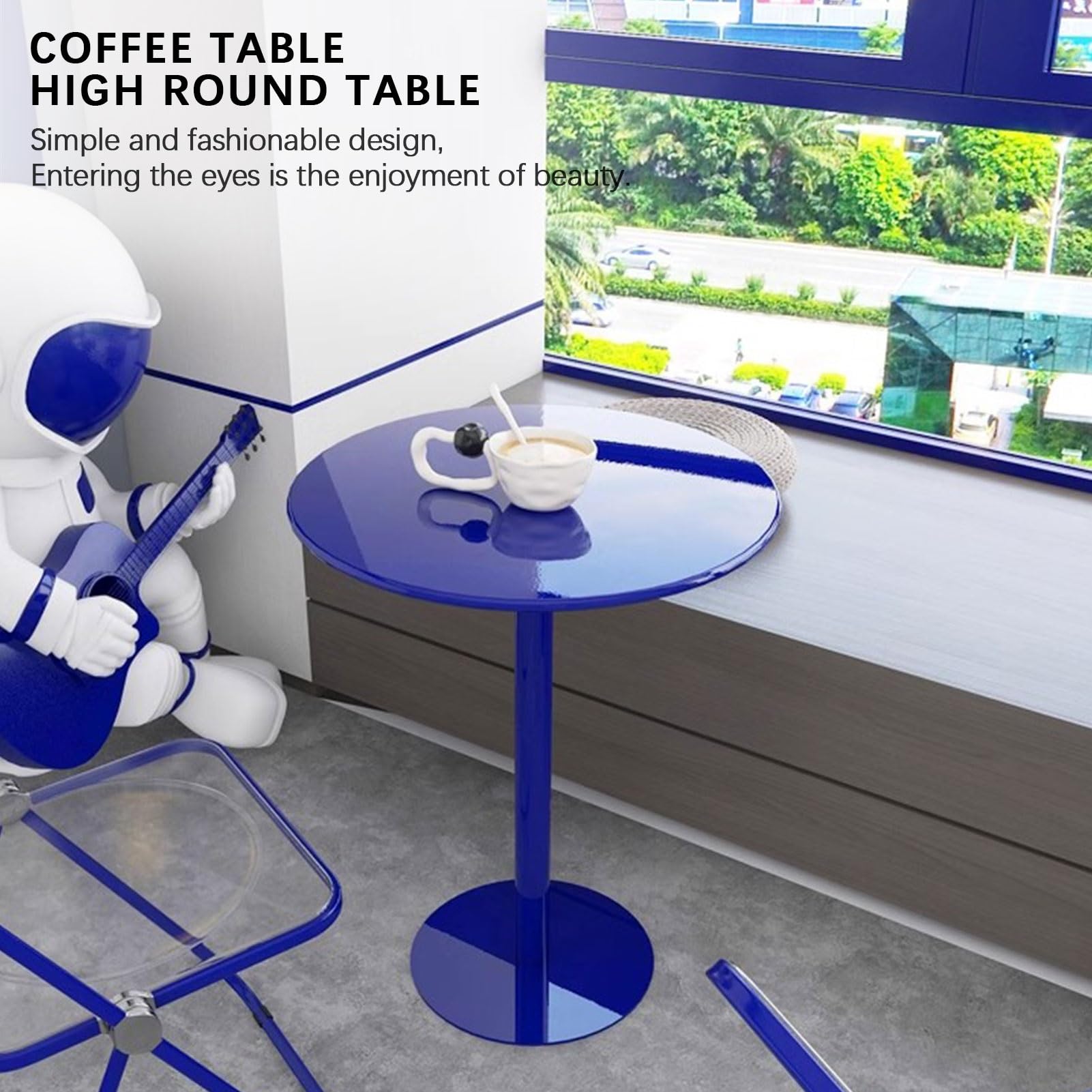Table ronde avec kit d'installation, table de bistro, tables de bar hautes, table de comptoir bleue, table basse, table de salle à manger pour pub, club, balcon, extérieur | Sélection du modèle ( Size