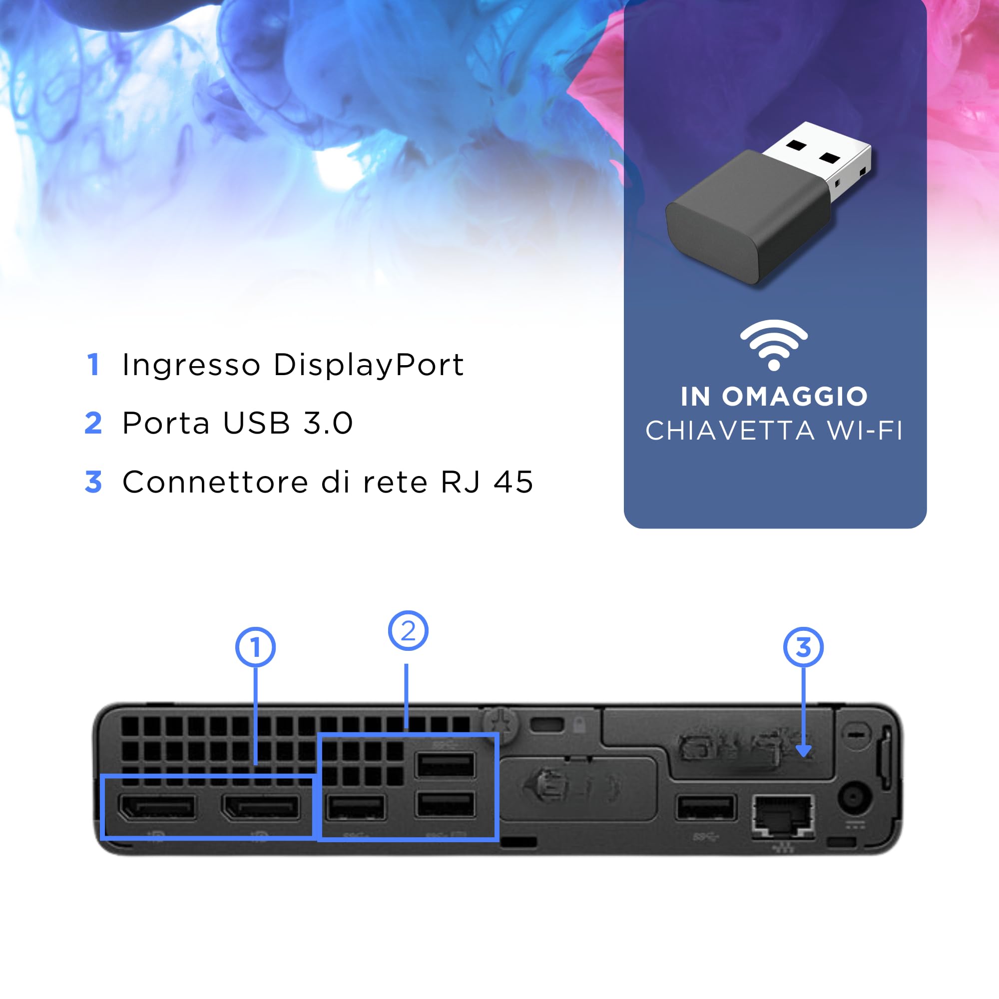 HP EliteDesk 800 G6 - Mini PC Intel i7-10700T 8 Core 2.0GHz - Ram 16Gb SSD 256Gb - Win 11 Pro Pronto all'uso con Libre Office + Chiavetta Wi-Fi (Ricondizionato)