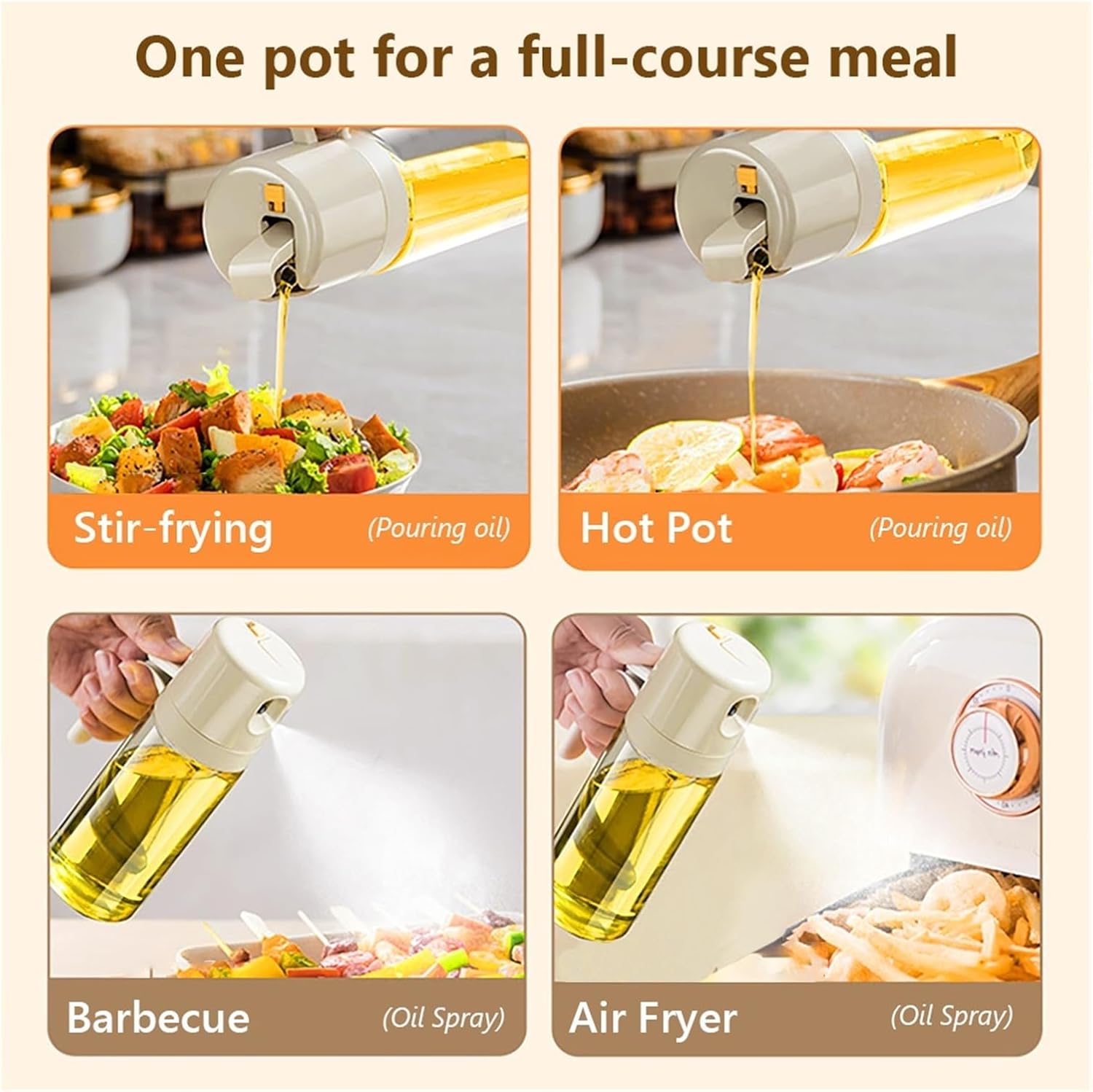 550ML Oil Sprayer Bottle, 2-in-1 Oil Dispenser & Mister for Cooking, BBQ, Baking, Kitchen - Non-Aerosol Oil Sprayer and Vinegar Bottle(Upgrade 2 in 1)