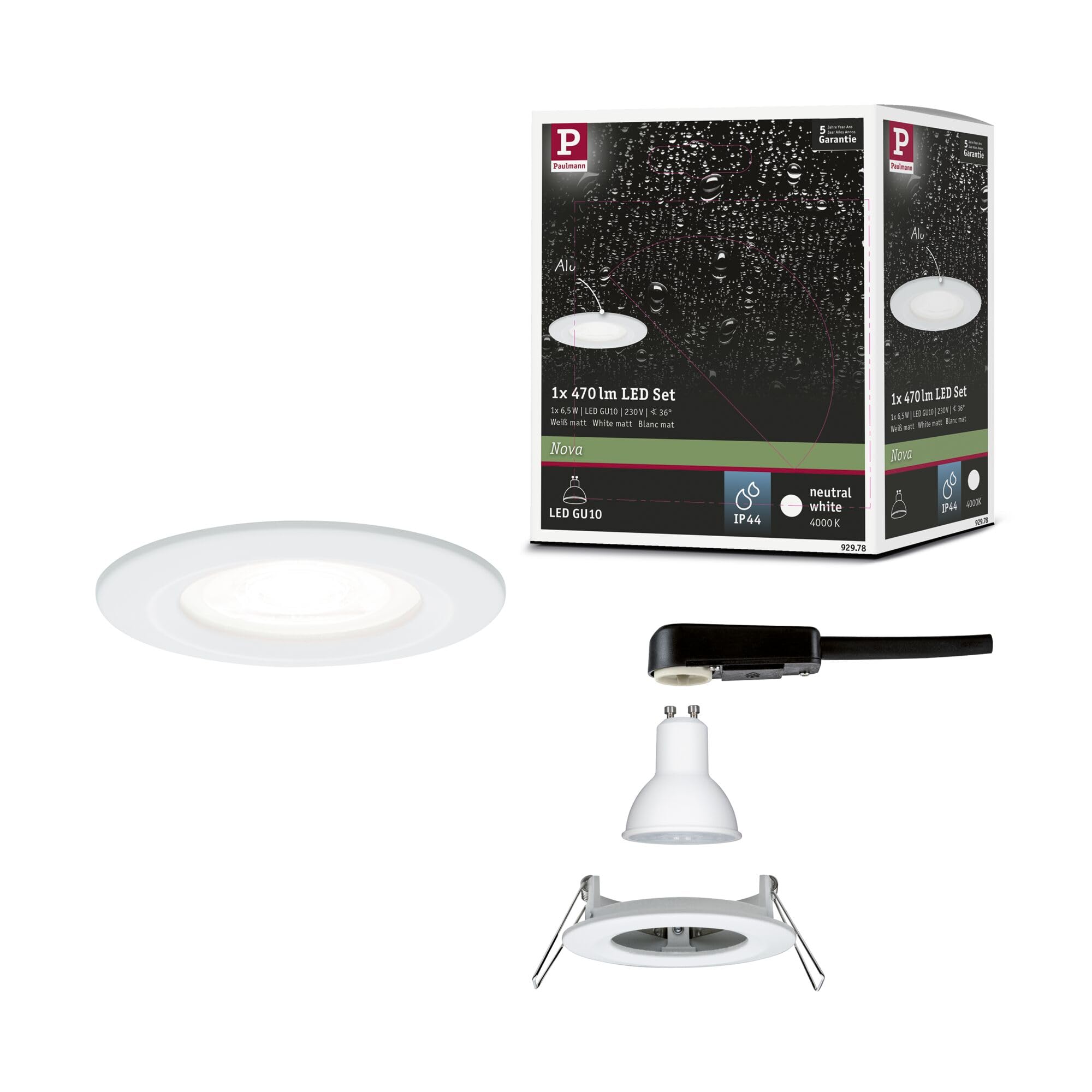 Paulmann 92978 Nova LED recessed luminaire Round 1x6.5W recessed Spotlight White matt spot Aluminium zinc recessed lamp 4000K GU10